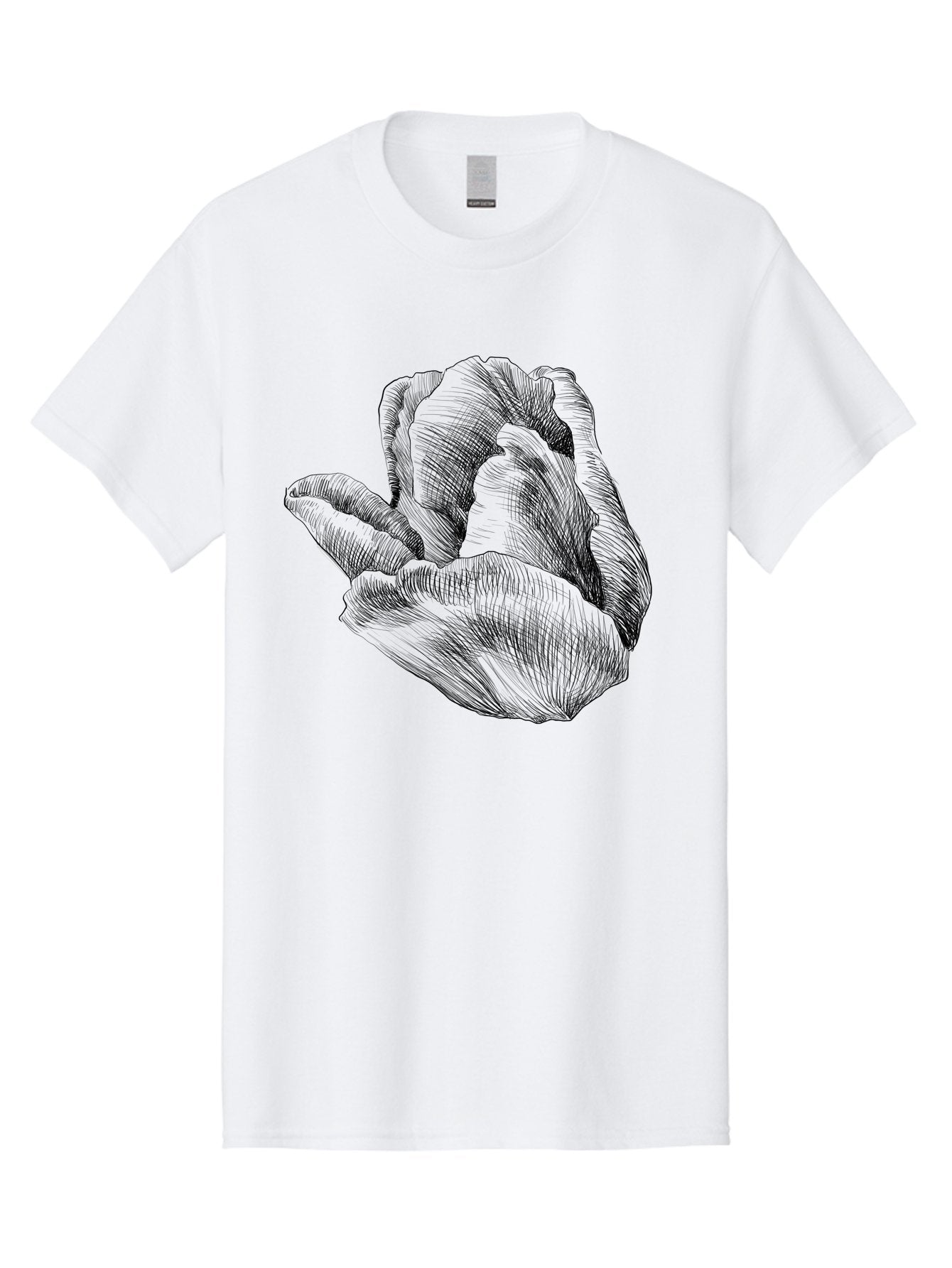 Hand-Gesture Men'S Graphic Tee, 100% Cotton, Comfortable Casual Summer Wear, Machine Washable, Hand Holding Flower, Floral Design, Botanical Art, Illustration, Sketch, Black Lines, Leafy Greens, Delicate Petals, Artistic Expression, Aac257 6
