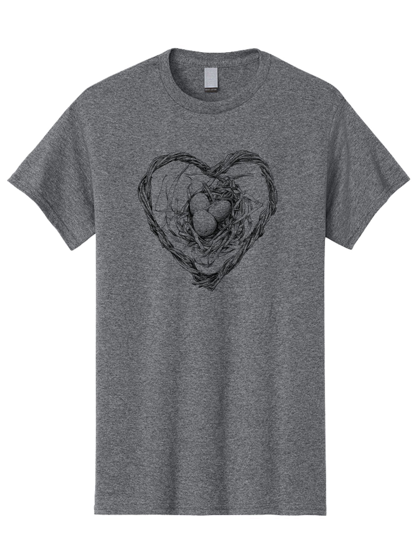 Heart-Shaped-Nest-With-Eggs Men'S Graphic Tee, 100% Cotton, Comfortable Casual Summer Wear, Machine Washable, Heart Shaped Bird Nest, Three Eggs, Twigs And Leaves, Love Symbol, Nature Illustration, Bird'S Nest, Easter Eggs, Spring Theme, Aac259 15