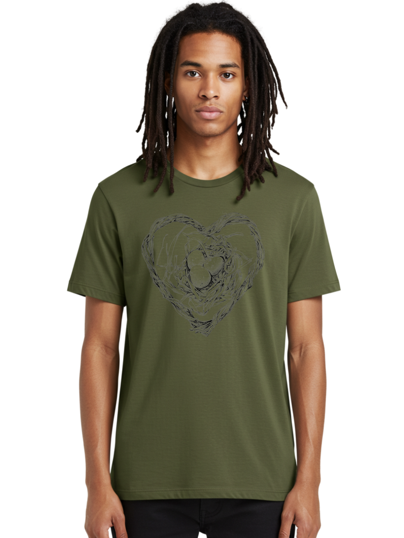 Heart-Shaped-Nest-With-Eggs Men'S Graphic Tee, 100% Cotton, Comfortable Casual Summer Wear, Machine Washable, Heart Shaped Bird Nest, Three Eggs, Twigs And Leaves, Love Symbol, Nature Illustration, Bird'S Nest, Easter Eggs, Spring Theme, Aac259 28