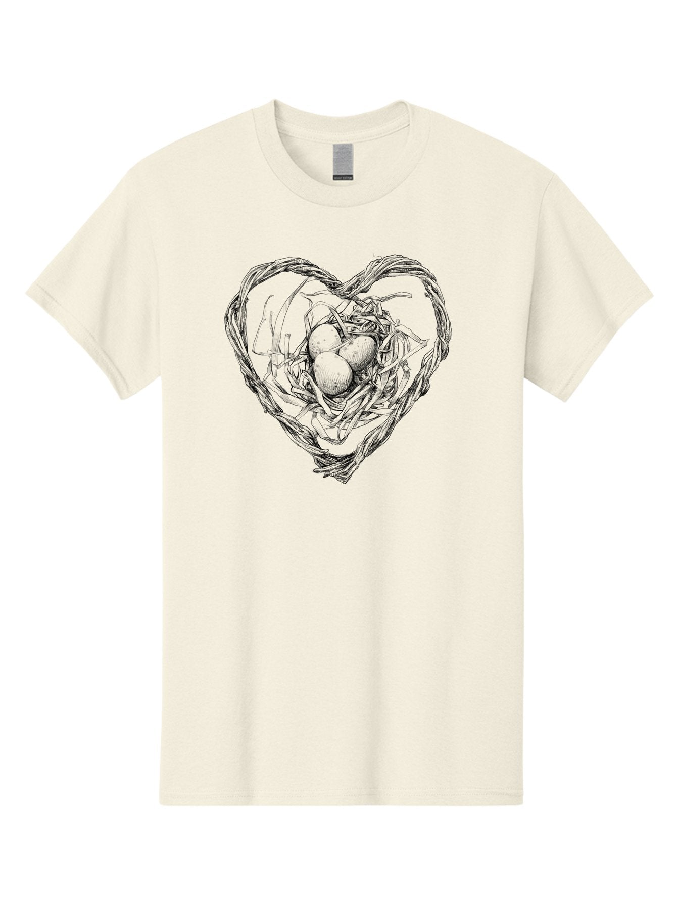 Heart-Shaped-Nest-With-Eggs Men'S Graphic Tee, 100% Cotton, Comfortable Casual Summer Wear, Machine Washable, Heart Shaped Bird Nest, Three Eggs, Twigs And Leaves, Love Symbol, Nature Illustration, Bird'S Nest, Easter Eggs, Spring Theme, Aac259 9