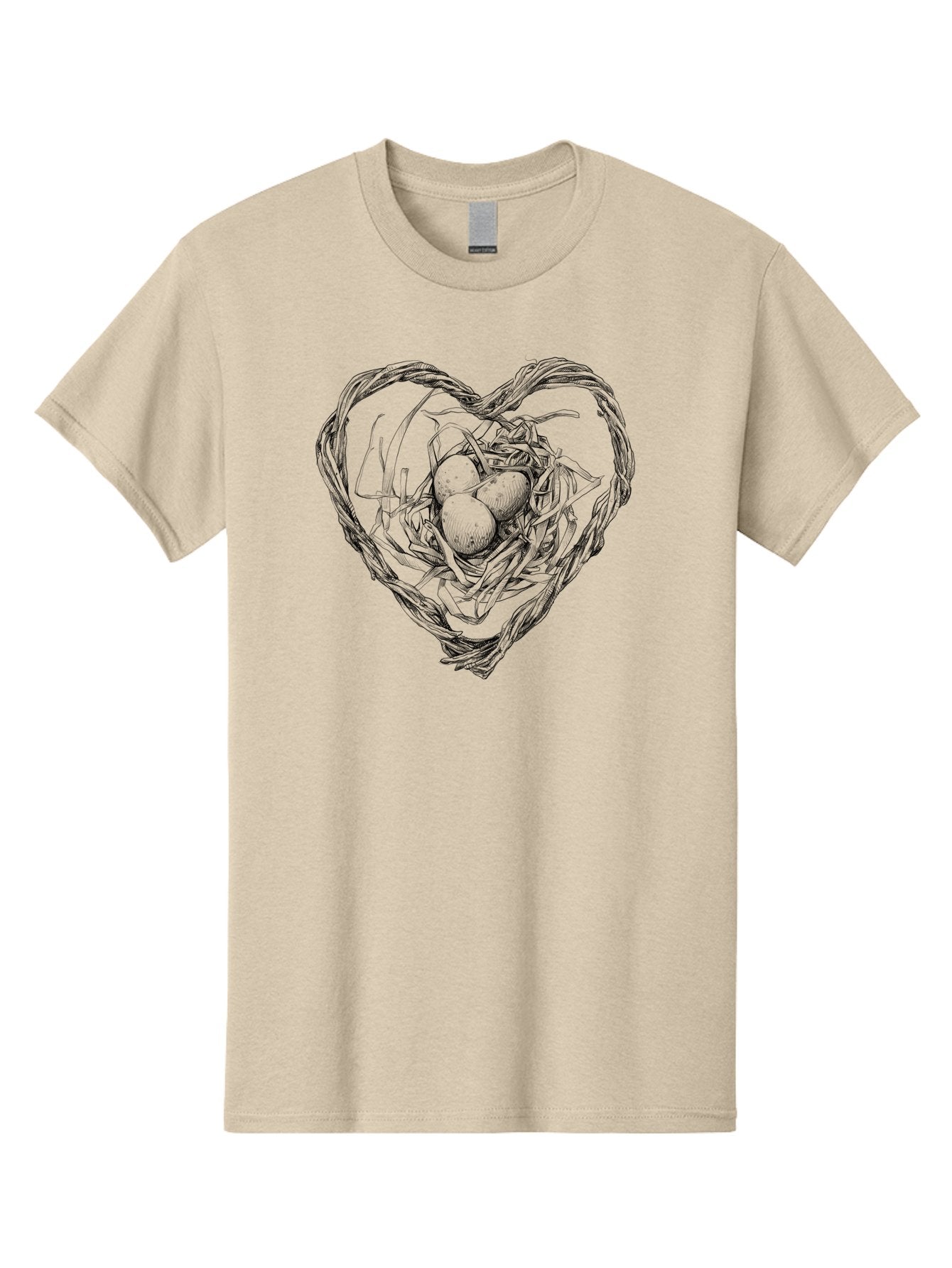 Heart-Shaped-Nest-With-Eggs Men'S Graphic Tee, 100% Cotton, Comfortable Casual Summer Wear, Machine Washable, Heart Shaped Bird Nest, Three Eggs, Twigs And Leaves, Love Symbol, Nature Illustration, Bird'S Nest, Easter Eggs, Spring Theme, Aac259 13