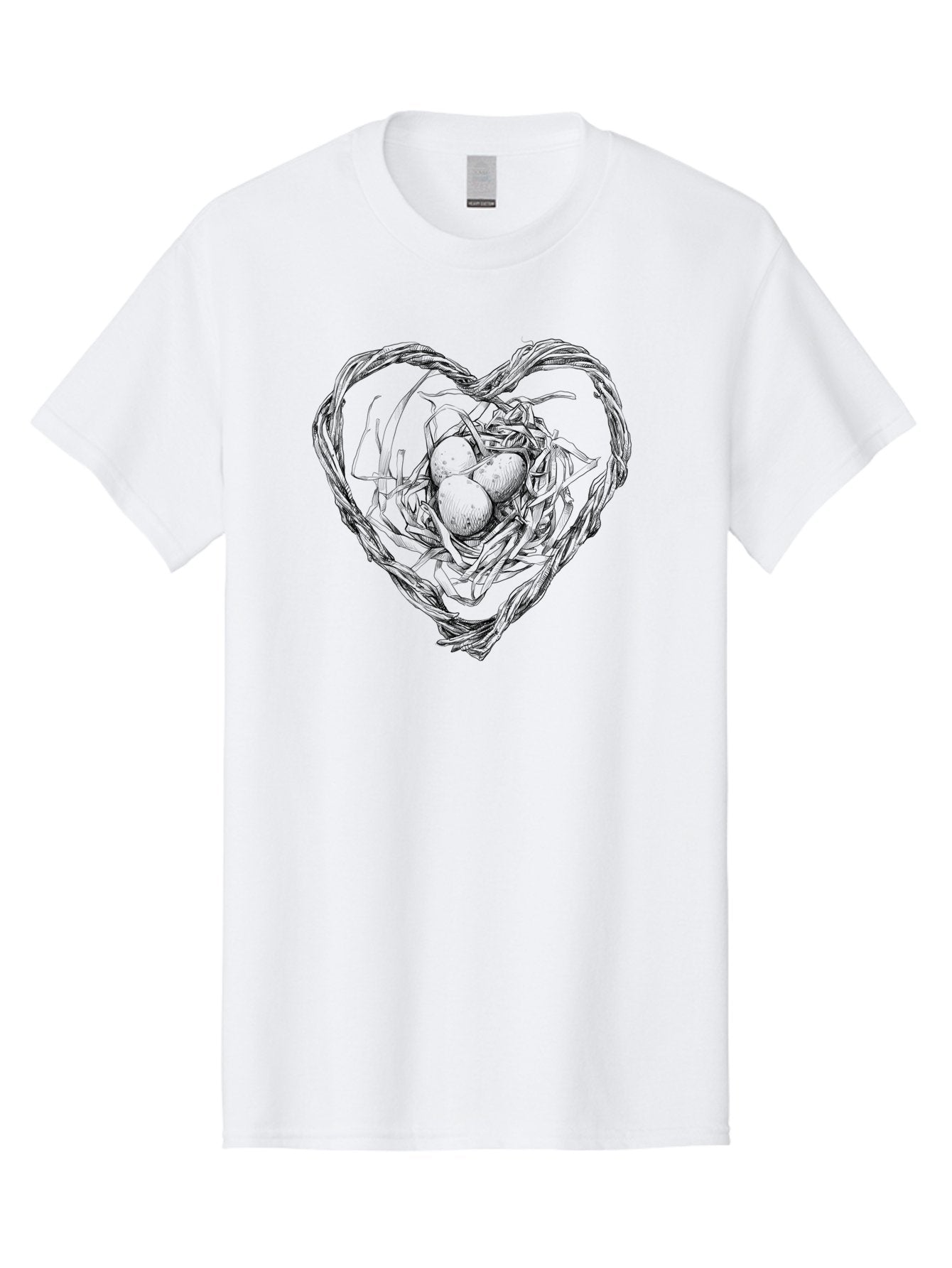 Heart-Shaped-Nest-With-Eggs Men'S Graphic Tee, 100% Cotton, Comfortable Casual Summer Wear, Machine Washable, Heart Shaped Bird Nest, Three Eggs, Twigs And Leaves, Love Symbol, Nature Illustration, Bird'S Nest, Easter Eggs, Spring Theme, Aac259 5