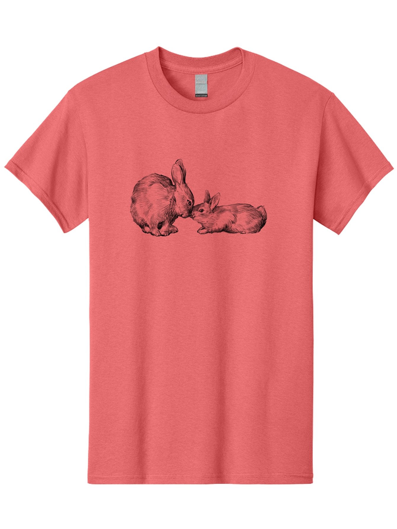 Mother-Rabbit-And-Baby Men'S Graphic Tee, 100% Cotton, Comfortable Casual Summer Wear, Machine Washable, Mother Rabbit And Baby Rabbit, Adorable Illustration, Cute Bunny, Tender Moment, Rabbit Love, Easter Theme, Furry Friends, Animal Bonding Aac260 9