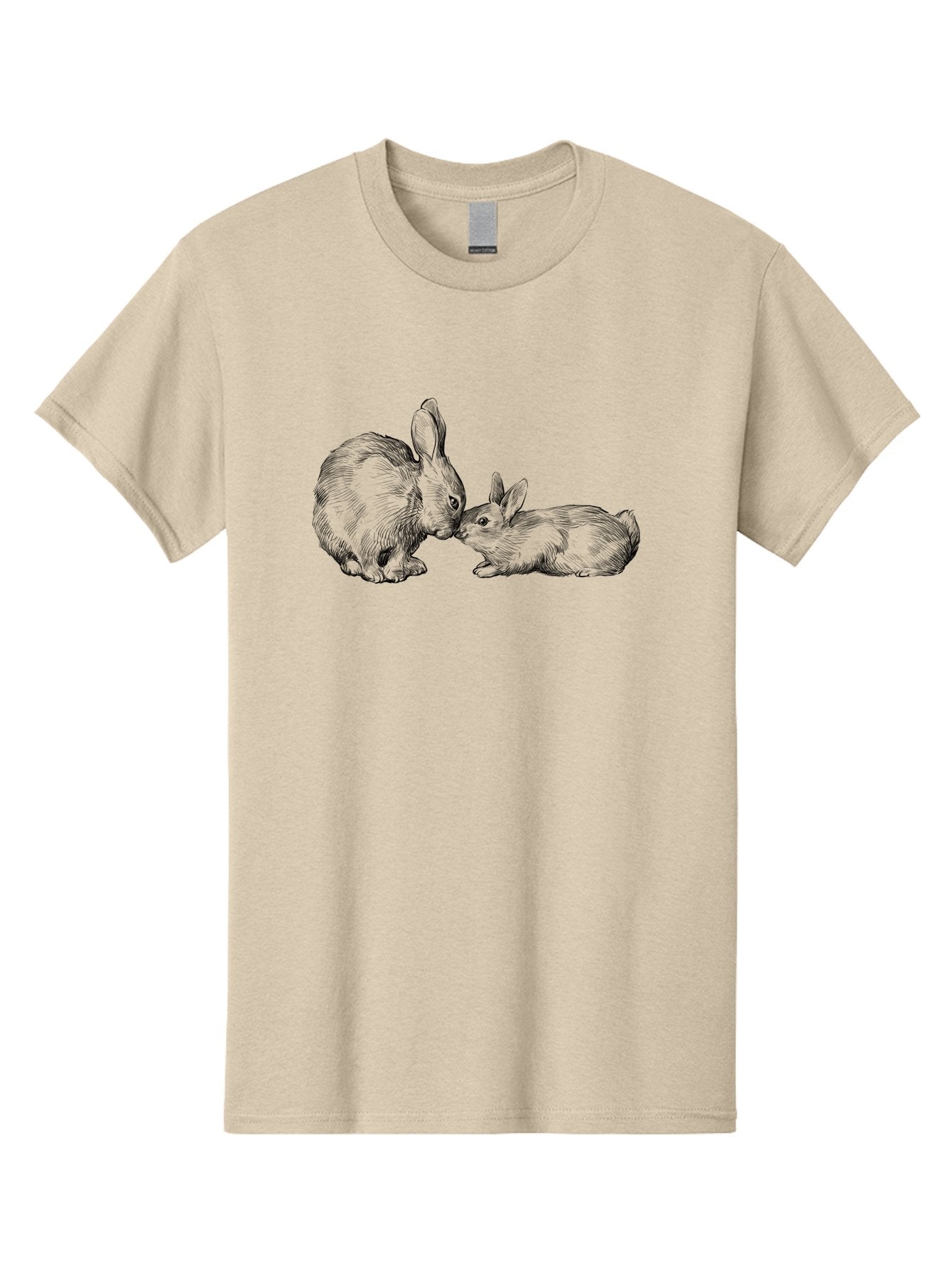 Mother-Rabbit-And-Baby Men'S Graphic Tee, 100% Cotton, Comfortable Casual Summer Wear, Machine Washable, Mother Rabbit And Baby Rabbit, Adorable Illustration, Cute Bunny, Tender Moment, Rabbit Love, Easter Theme, Furry Friends, Animal Bonding Aac260 15