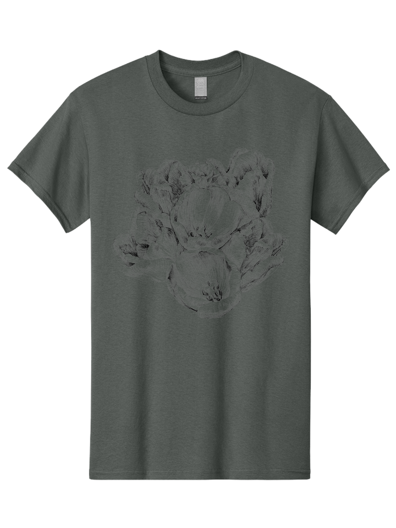 Peony-Flower Men'S Graphic Tee, 100% Cotton, Comfortable Casual Summer Wear, Machine Washable, Detailed Line Drawing, Floral Design, Lush Petals, Botanical Art, Elegant Flowers, Intricate Details, Sketch Style, Flower Illustration Aac261 3