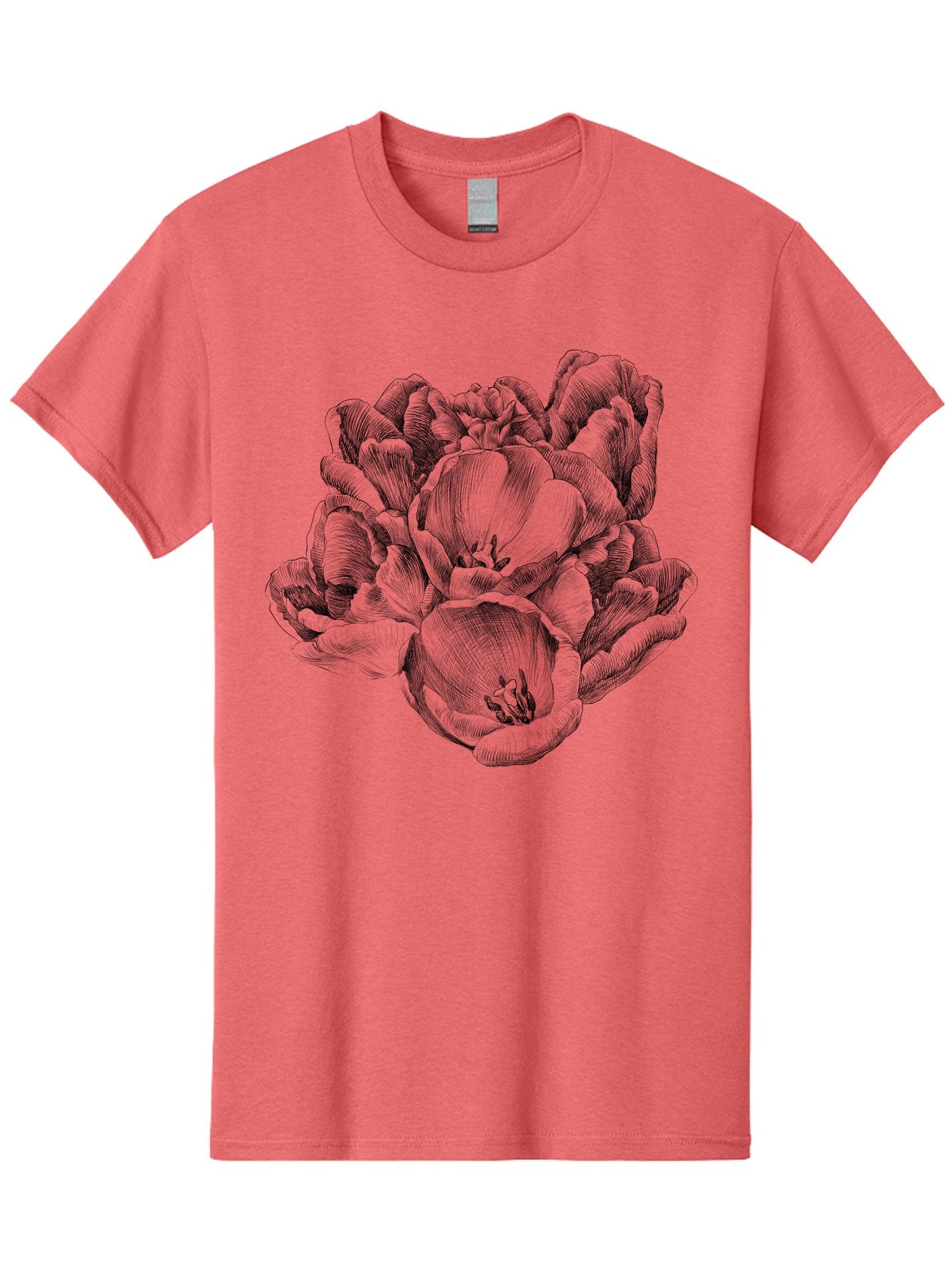 Peony-Flower Men'S Graphic Tee, 100% Cotton, Comfortable Casual Summer Wear, Machine Washable, Detailed Line Drawing, Floral Design, Lush Petals, Botanical Art, Elegant Flowers, Intricate Details, Sketch Style, Flower Illustration Aac261 3