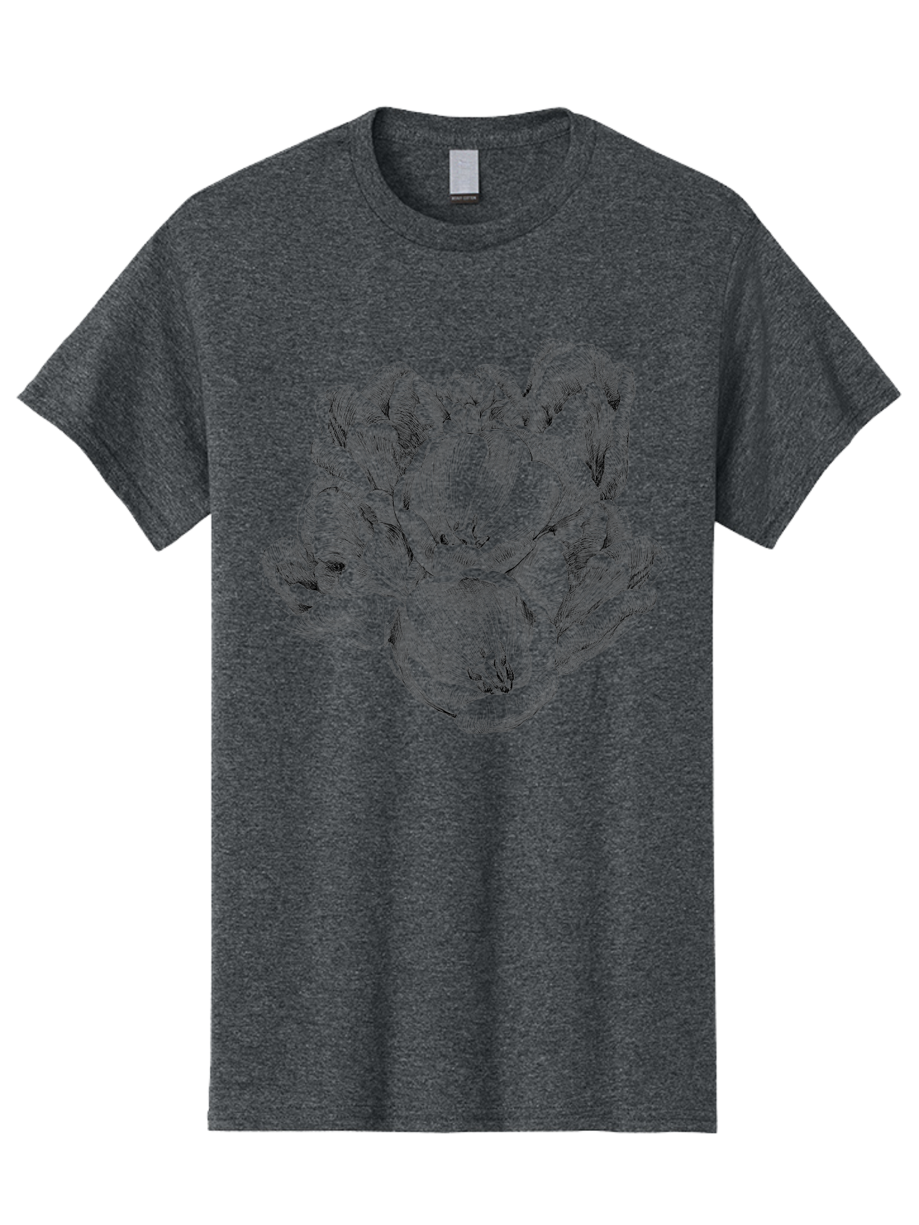 Peony-Flower Men'S Graphic Tee, 100% Cotton, Comfortable Casual Summer Wear, Machine Washable, Detailed Line Drawing, Floral Design, Lush Petals, Botanical Art, Elegant Flowers, Intricate Details, Sketch Style, Flower Illustration Aac261