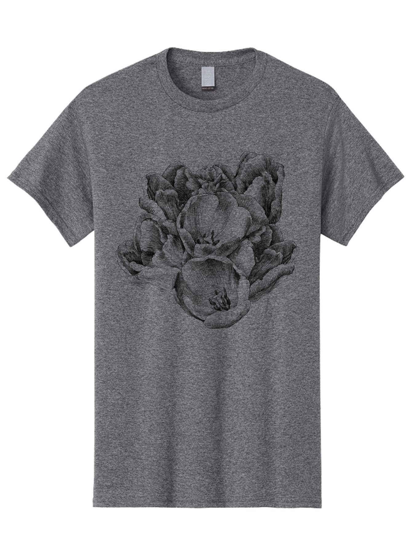 Peony-Flower Men'S Graphic Tee, 100% Cotton, Comfortable Casual Summer Wear, Machine Washable, Detailed Line Drawing, Floral Design, Lush Petals, Botanical Art, Elegant Flowers, Intricate Details, Sketch Style, Flower Illustration Aac261 8