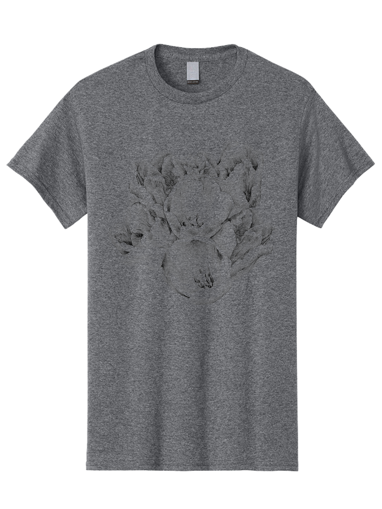 Peony-Flower Men'S Graphic Tee, 100% Cotton, Comfortable Casual Summer Wear, Machine Washable, Detailed Line Drawing, Floral Design, Lush Petals, Botanical Art, Elegant Flowers, Intricate Details, Sketch Style, Flower Illustration Aac261 11