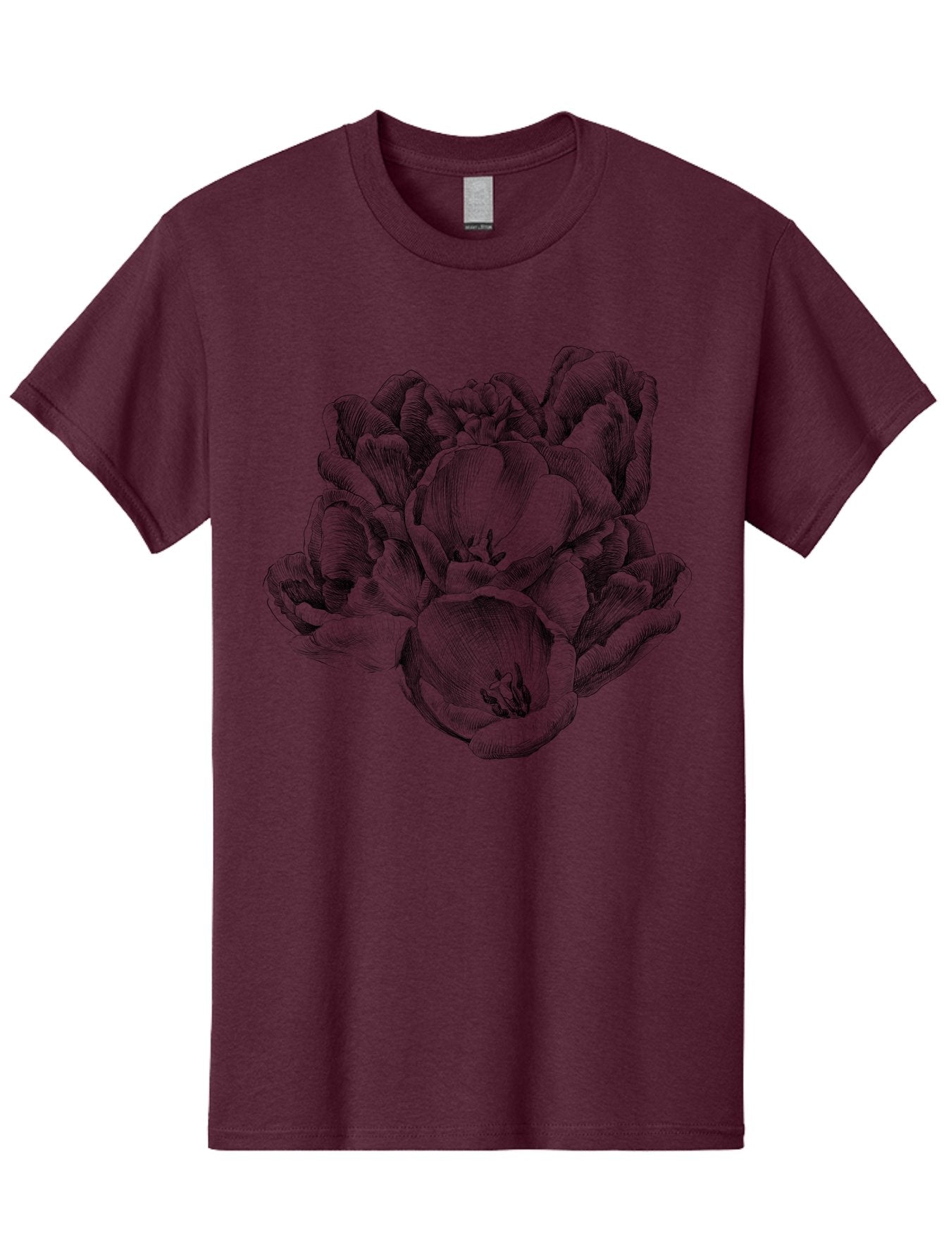 Peony-Flower Men'S Graphic Tee, 100% Cotton, Comfortable Casual Summer Wear, Machine Washable, Detailed Line Drawing, Floral Design, Lush Petals, Botanical Art, Elegant Flowers, Intricate Details, Sketch Style, Flower Illustration Aac261 7