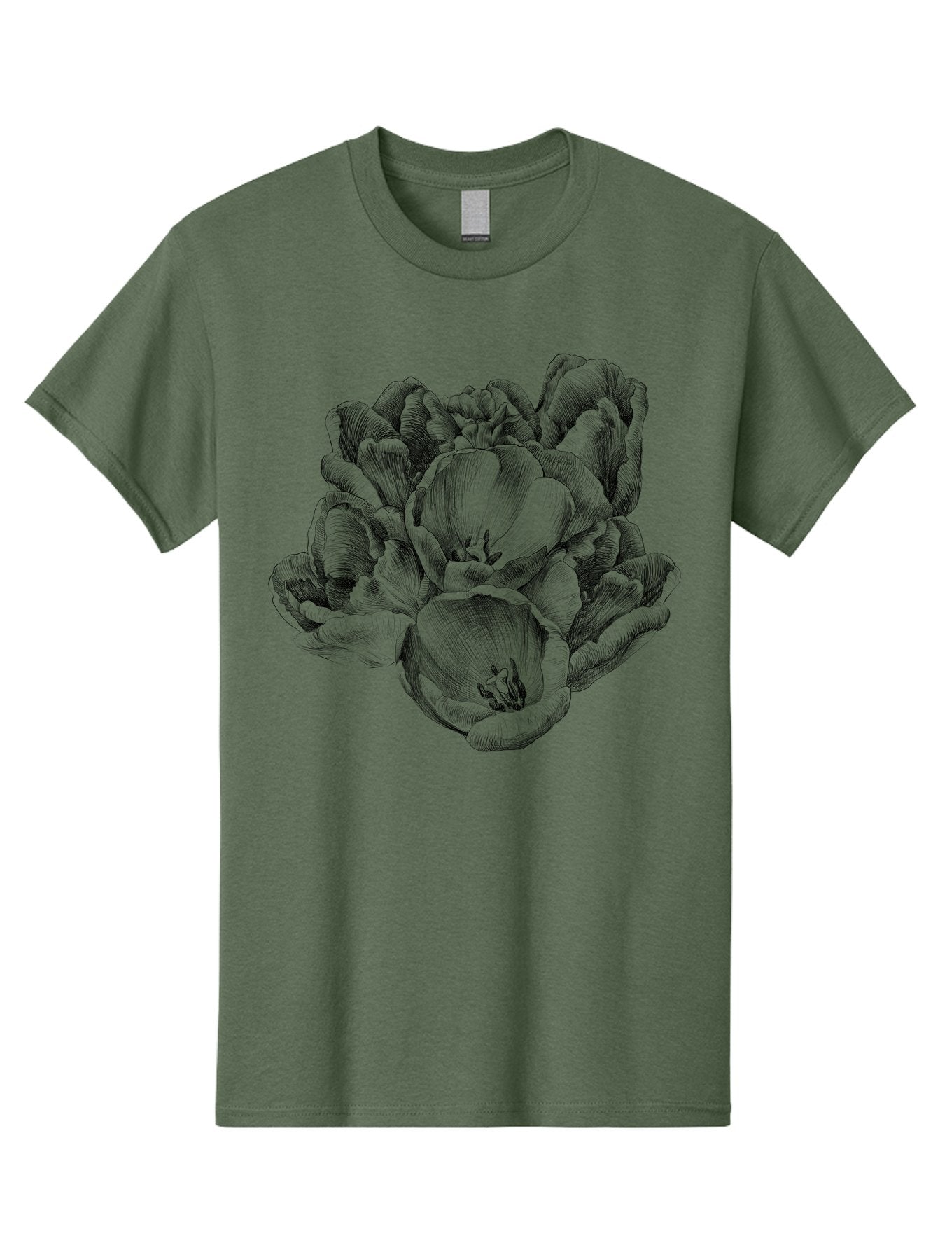 Peony-Flower Men'S Graphic Tee, 100% Cotton, Comfortable Casual Summer Wear, Machine Washable, Detailed Line Drawing, Floral Design, Lush Petals, Botanical Art, Elegant Flowers, Intricate Details, Sketch Style, Flower Illustration Aac261