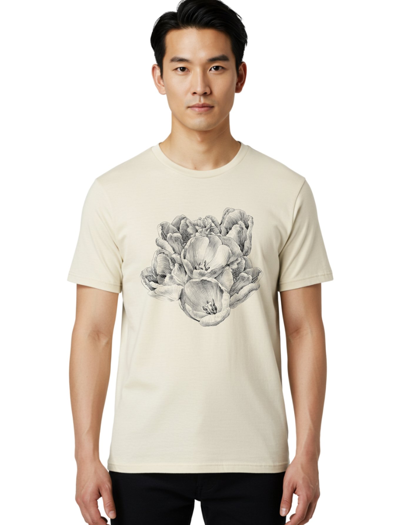 Peony-Flower Men'S Graphic Tee, 100% Cotton, Comfortable Casual Summer Wear, Machine Washable, Detailed Line Drawing, Floral Design, Lush Petals, Botanical Art, Elegant Flowers, Intricate Details, Sketch Style, Flower Illustration Aac261 28