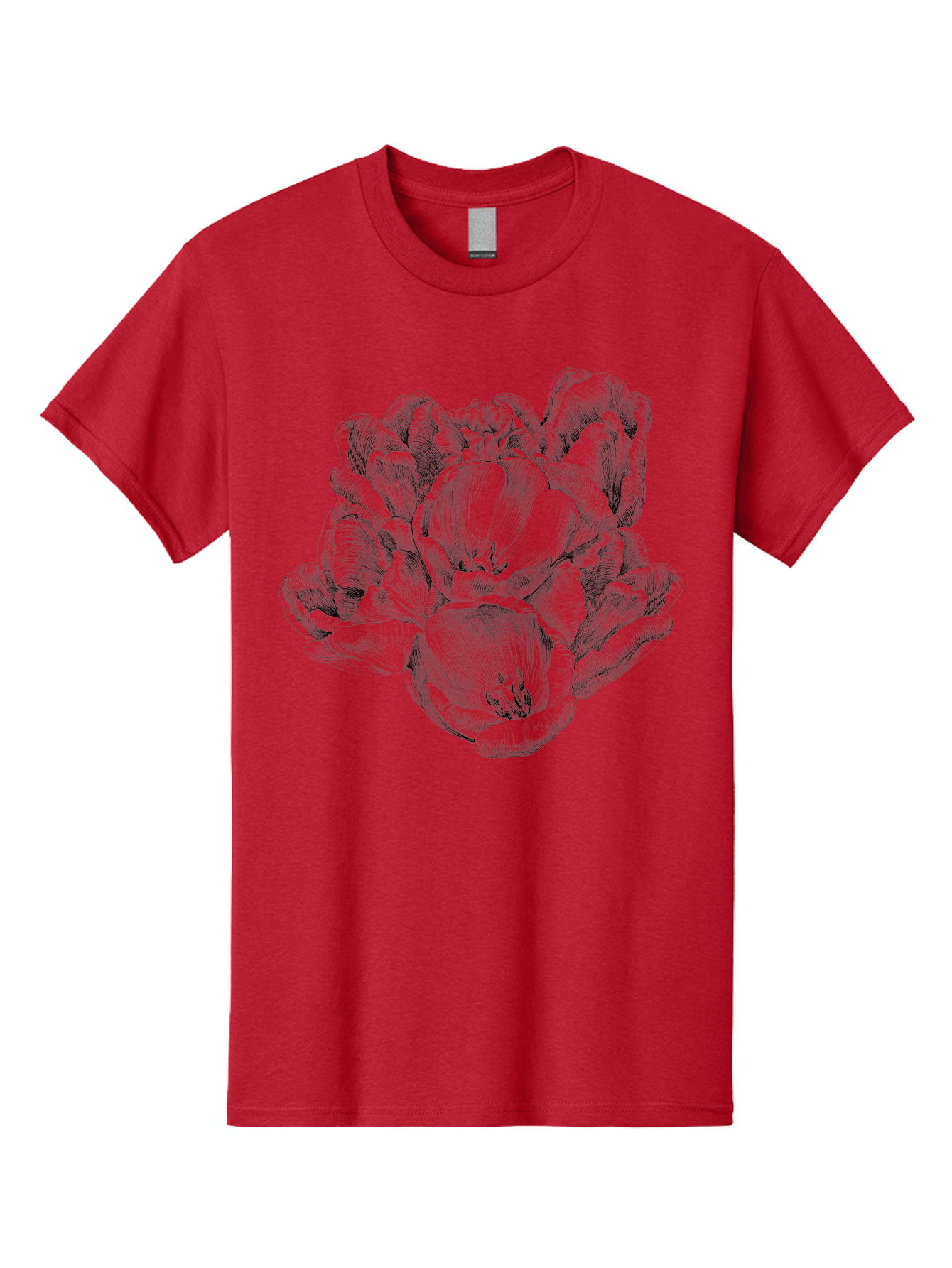 Peony-Flower Men'S Graphic Tee, 100% Cotton, Comfortable Casual Summer Wear, Machine Washable, Detailed Line Drawing, Floral Design, Lush Petals, Botanical Art, Elegant Flowers, Intricate Details, Sketch Style, Flower Illustration Aac261 23