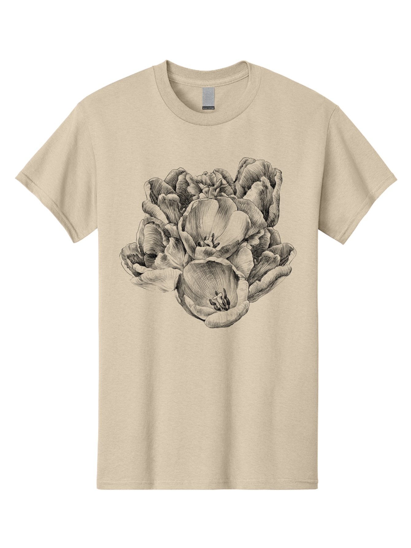 Peony-Flower Men'S Graphic Tee, 100% Cotton, Comfortable Casual Summer Wear, Machine Washable, Detailed Line Drawing, Floral Design, Lush Petals, Botanical Art, Elegant Flowers, Intricate Details, Sketch Style, Flower Illustration Aac261