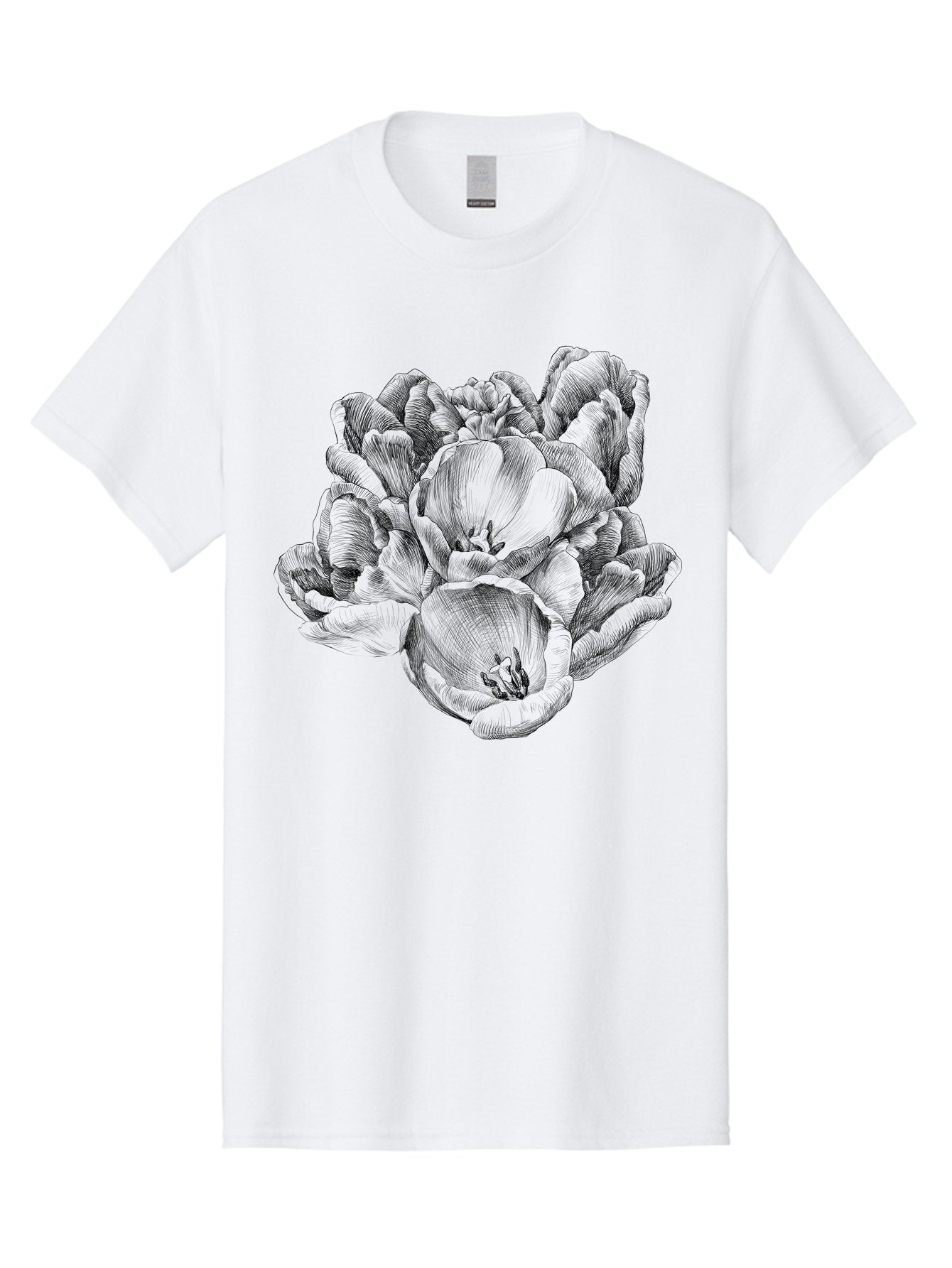 Peony-Flower Men'S Graphic Tee, 100% Cotton, Comfortable Casual Summer Wear, Machine Washable, Detailed Line Drawing, Floral Design, Lush Petals, Botanical Art, Elegant Flowers, Intricate Details, Sketch Style, Flower Illustration Aac261 13