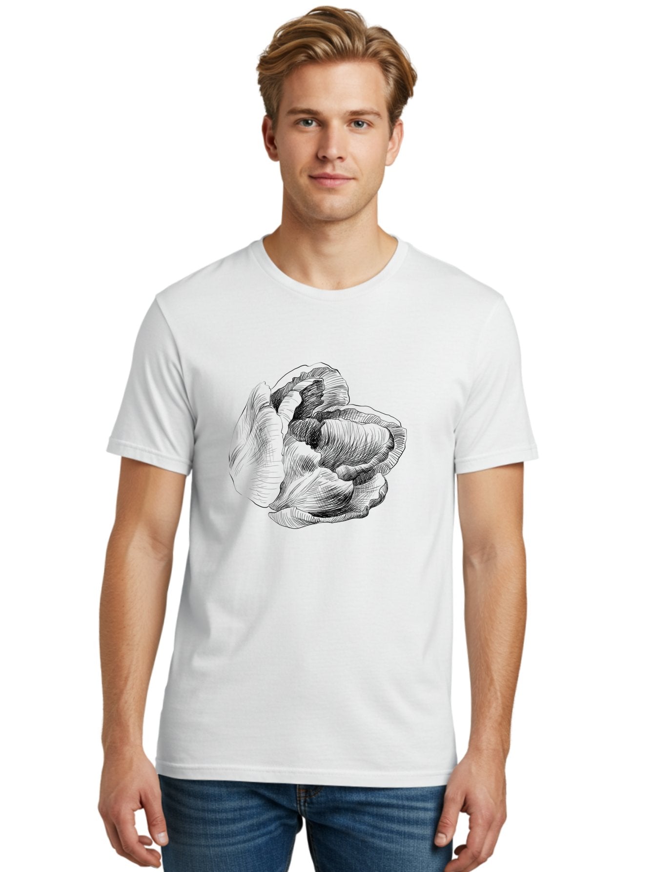 Peony Men'S Graphic Tee, 100% Cotton, Comfortable Casual Summer Wear, Machine Washable, Hand-Drawn Peony, Floral Illustration, Botanical Art, Sketchy Style, Elegant Flowers, Delicate Petals, Detailed Drawing, Monochromatic Art Aac262 16