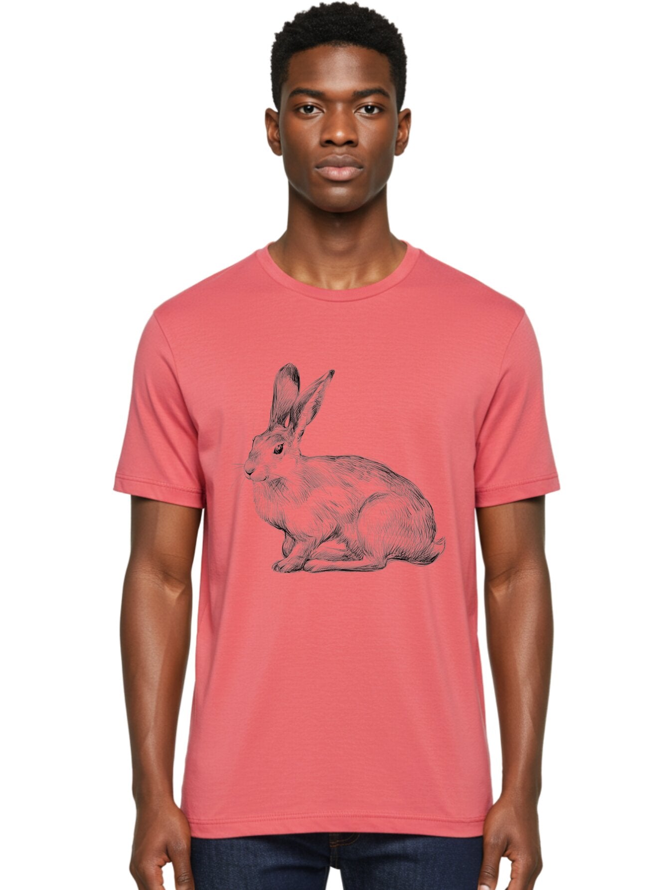 Rabbit-1 Men'S Graphic Tee, 100% Cotton, Comfortable Casual Summer Wear, Machine Washable, Detailed Sketch Of A Rabbit, Realistic Illustration, Wildlife Artwork, Intricate Linework, Cute Animal Design, Rabbit Portrait, Artistic Rendering Aac263 25