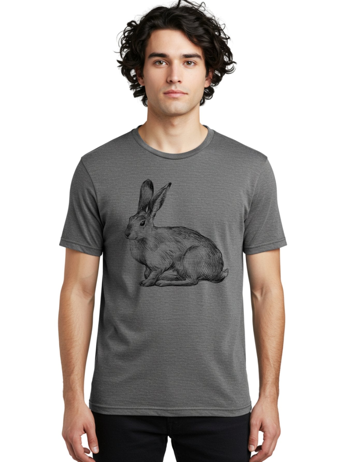 Rabbit-1 Men'S Graphic Tee, 100% Cotton, Comfortable Casual Summer Wear, Machine Washable, Detailed Sketch Of A Rabbit, Realistic Illustration, Wildlife Artwork, Intricate Linework, Cute Animal Design, Rabbit Portrait, Artistic Rendering Aac263 19