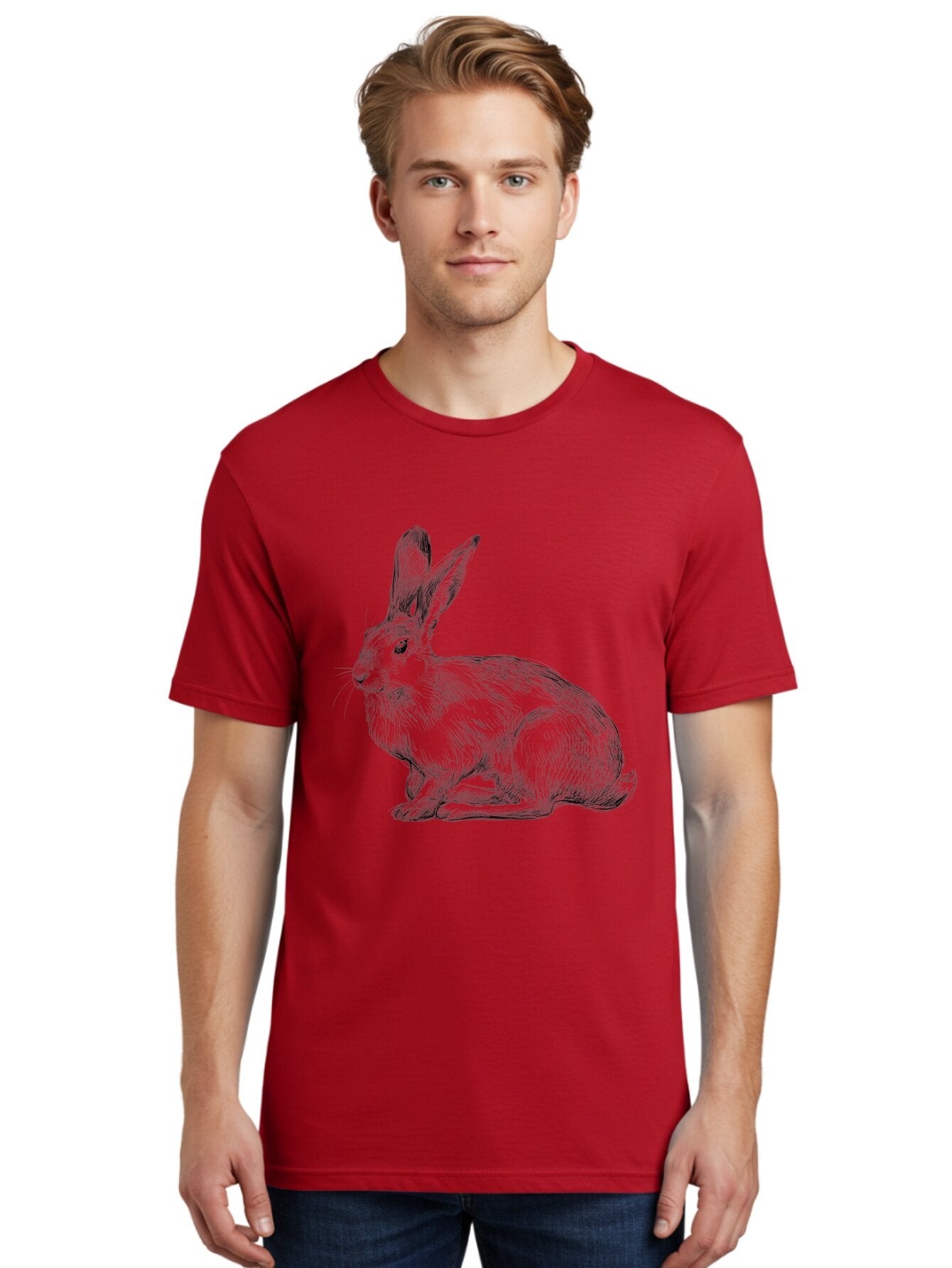 Rabbit-1 Men'S Graphic Tee, 100% Cotton, Comfortable Casual Summer Wear, Machine Washable, Detailed Sketch Of A Rabbit, Realistic Illustration, Wildlife Artwork, Intricate Linework, Cute Animal Design, Rabbit Portrait, Artistic Rendering Aac263 29