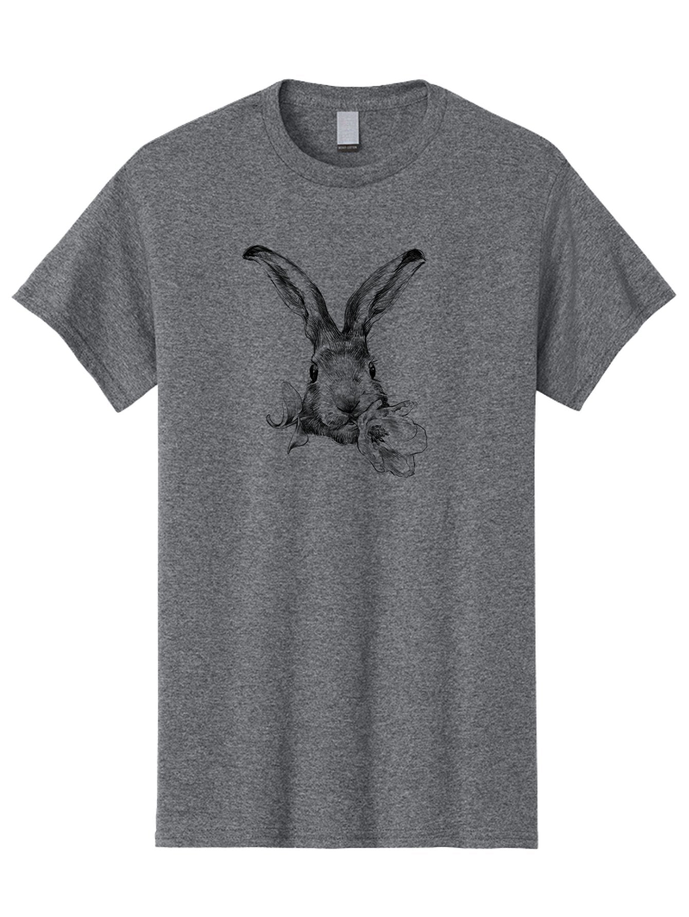 Rabbit-Eating-Flower Men'S Graphic Tee, 100% Cotton, Comfortable Casual Summer Wear, Machine Washable, Rabbit With Long Ears, Floral Theme, Whimsical Art, Spring Design, Cute Bunny, Flower Eater, Detailed Illustration, Rabbit Portrait, Aac264