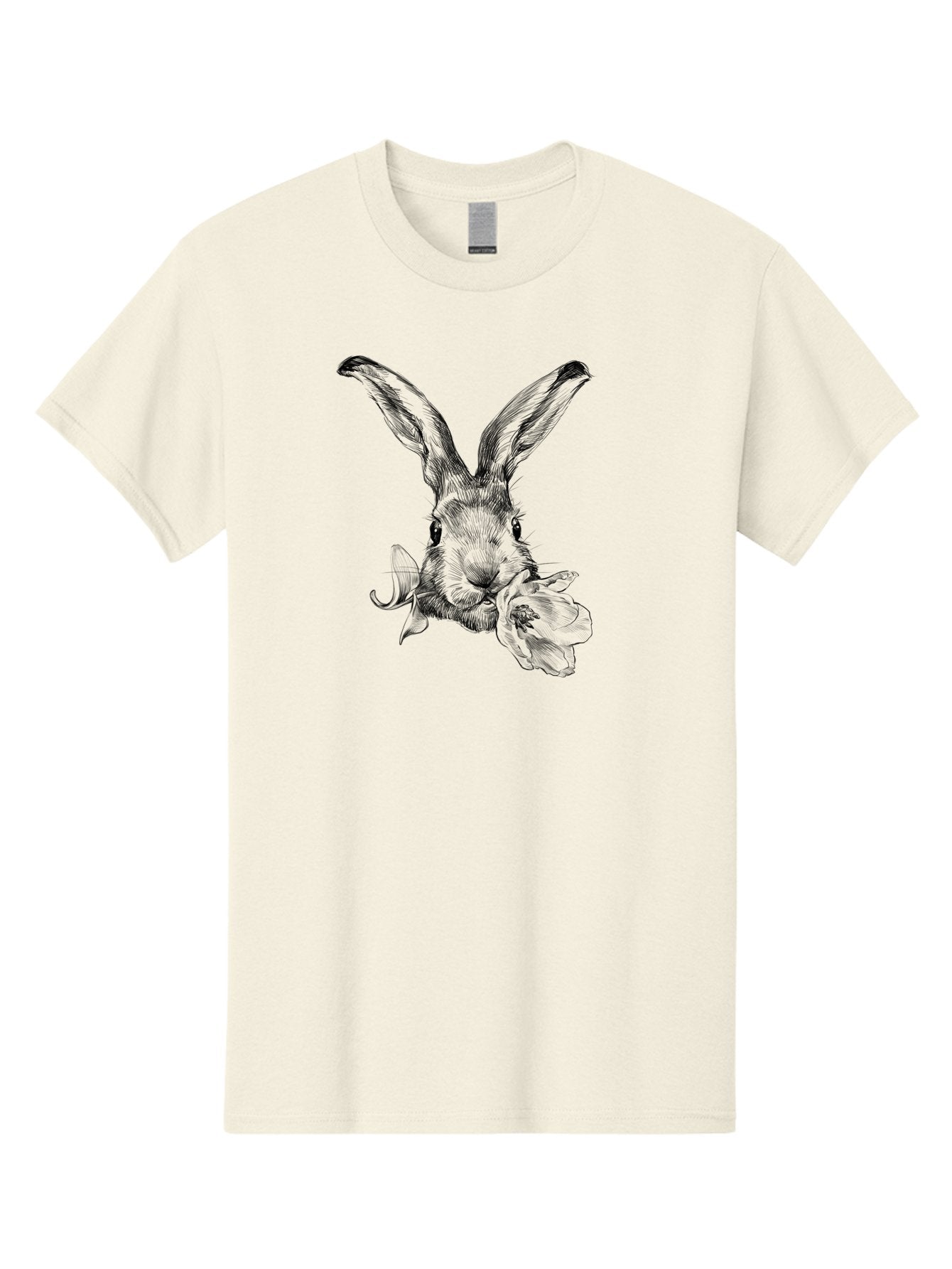 Rabbit-Eating-Flower Men'S Graphic Tee, 100% Cotton, Comfortable Casual Summer Wear, Machine Washable, Rabbit With Long Ears, Floral Theme, Whimsical Art, Spring Design, Cute Bunny, Flower Eater, Detailed Illustration, Rabbit Portrait, Aac264 13