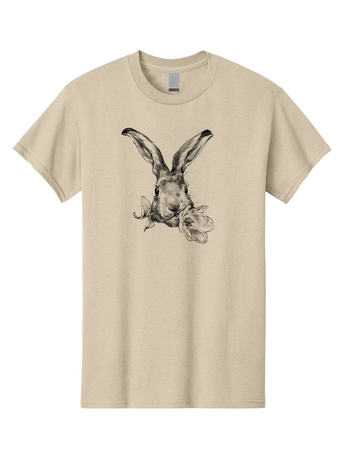 Rabbit-Eating-Flower Men'S Graphic Tee, 100% Cotton, Comfortable Casual Summer Wear, Machine Washable, Rabbit With Long Ears, Floral Theme, Whimsical Art, Spring Design, Cute Bunny, Flower Eater, Detailed Illustration, Rabbit Portrait, Aac264 3