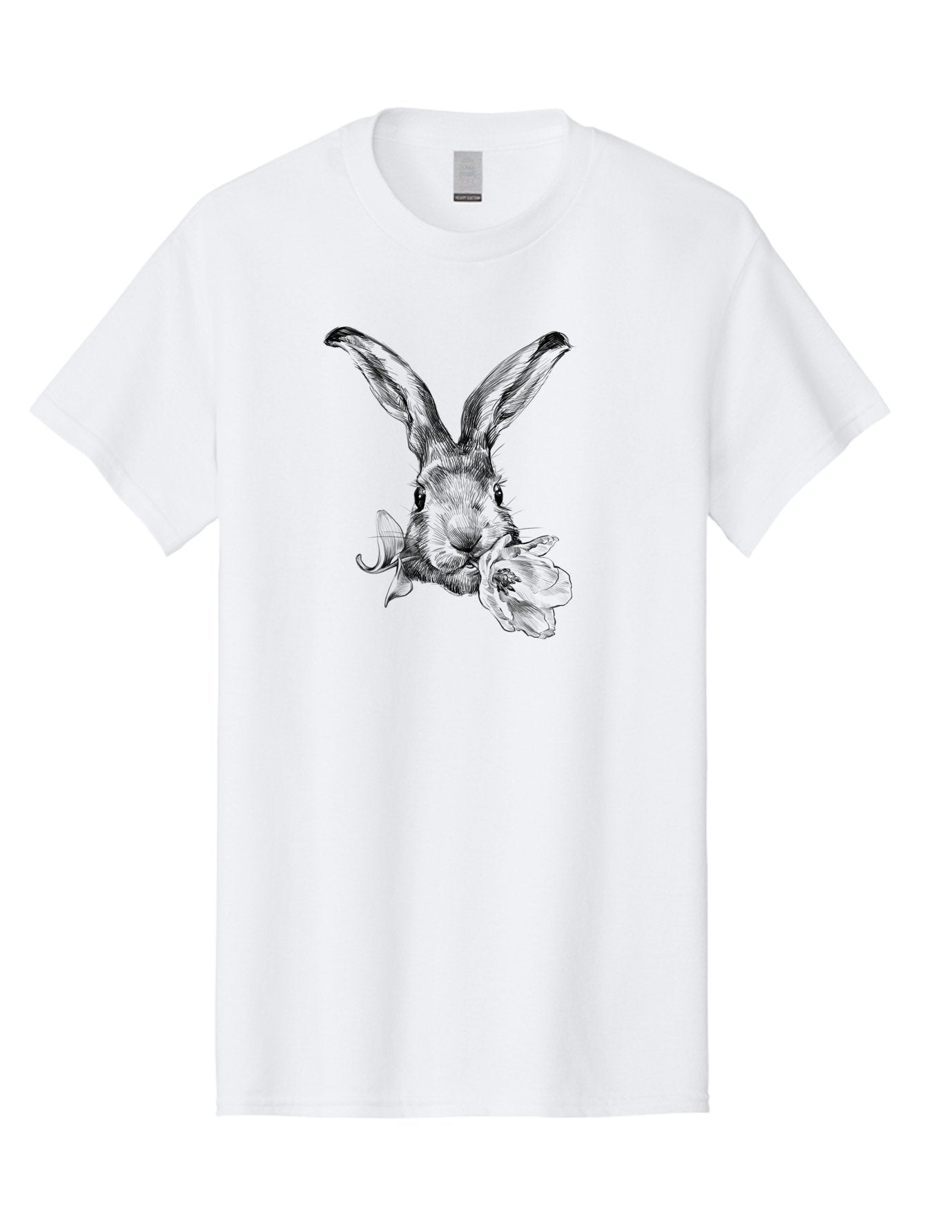 Rabbit-Eating-Flower Men'S Graphic Tee, 100% Cotton, Comfortable Casual Summer Wear, Machine Washable, Rabbit With Long Ears, Floral Theme, Whimsical Art, Spring Design, Cute Bunny, Flower Eater, Detailed Illustration, Rabbit Portrait, Aac264 10