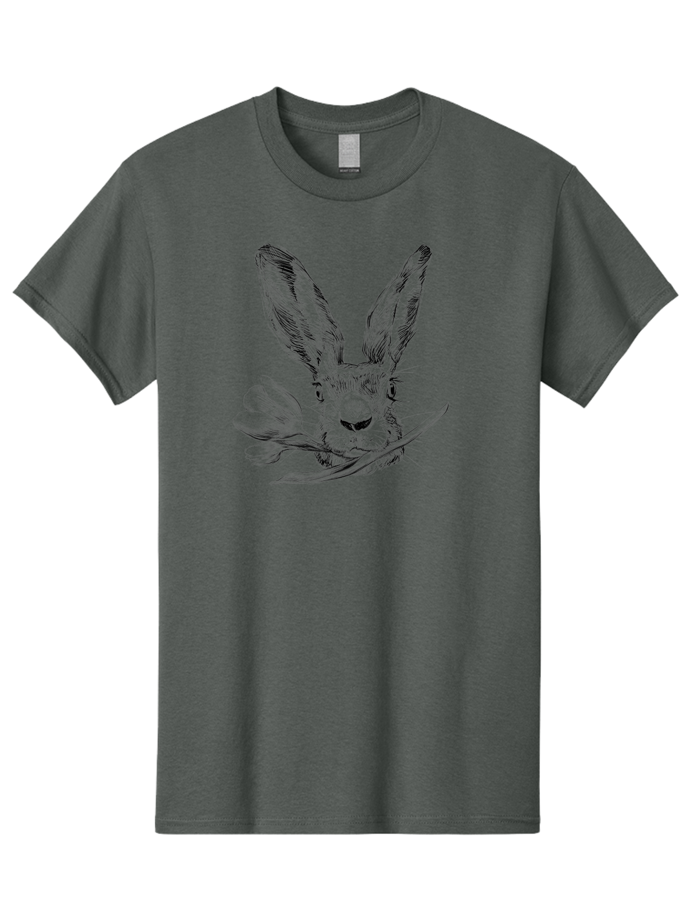 Rabbit-Head-With-Tulip Men'S Graphic Tee, 100% Cotton, Comfortable Casual Summer Wear, Machine Washable, Rabbit Holding Tulip, Pencil Sketch, Realistic Drawing, Detailed Artwork, Floral Theme, Spring Inspiration, Delicate Lines, Aac265 3