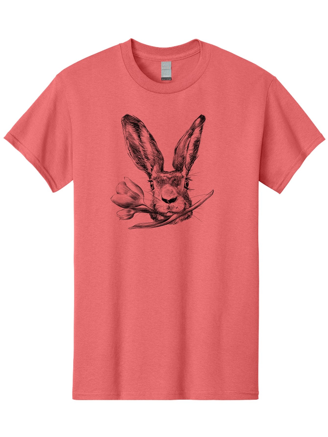 Rabbit-Head-With-Tulip Men'S Graphic Tee, 100% Cotton, Comfortable Casual Summer Wear, Machine Washable, Rabbit Holding Tulip, Pencil Sketch, Realistic Drawing, Detailed Artwork, Floral Theme, Spring Inspiration, Delicate Lines, Aac265 10