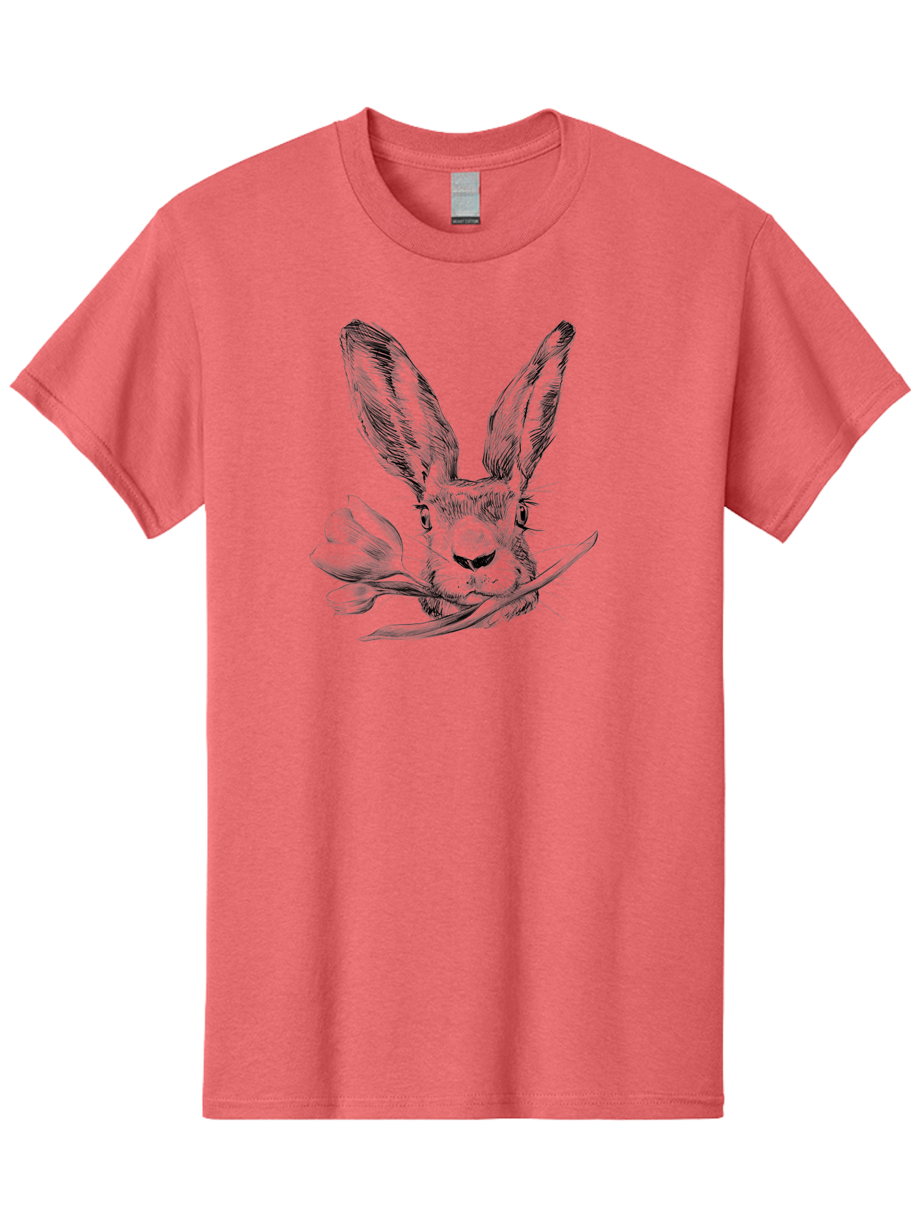 Rabbit-Head-With-Tulip Men'S Graphic Tee, 100% Cotton, Comfortable Casual Summer Wear, Machine Washable, Rabbit Holding Tulip, Pencil Sketch, Realistic Drawing, Detailed Artwork, Floral Theme, Spring Inspiration, Delicate Lines, Aac265 27