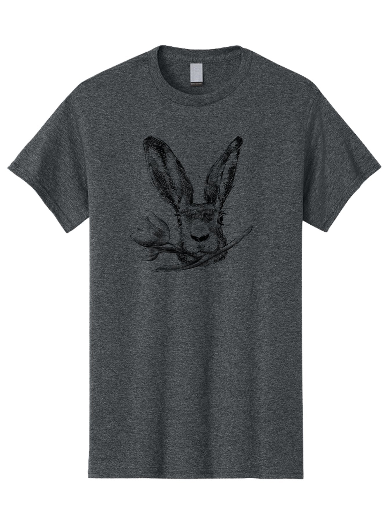 Rabbit-Head-With-Tulip Men'S Graphic Tee, 100% Cotton, Comfortable Casual Summer Wear, Machine Washable, Rabbit Holding Tulip, Pencil Sketch, Realistic Drawing, Detailed Artwork, Floral Theme, Spring Inspiration, Delicate Lines, Aac265 12