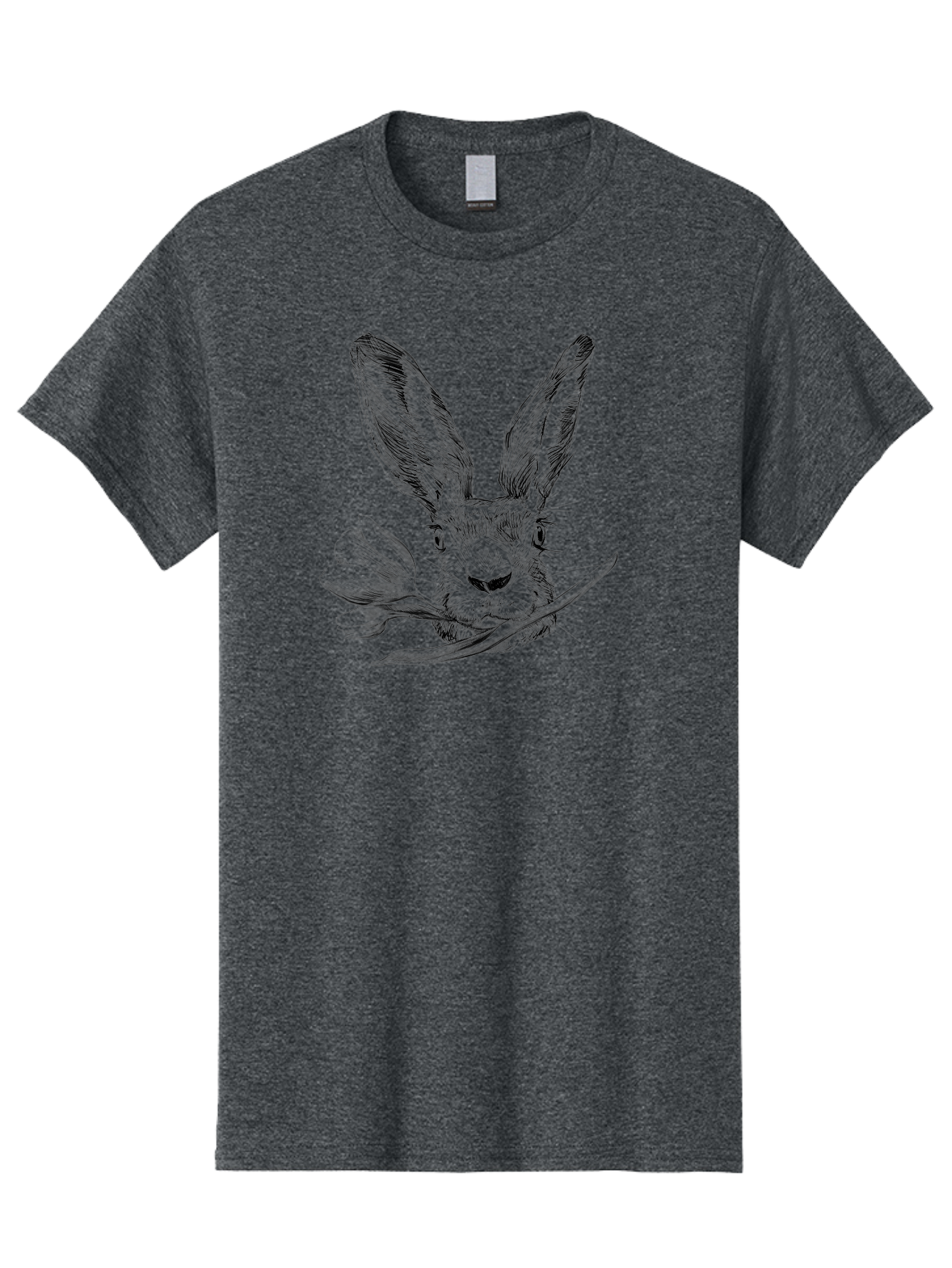 Rabbit-Head-With-Tulip Men'S Graphic Tee, 100% Cotton, Comfortable Casual Summer Wear, Machine Washable, Rabbit Holding Tulip, Pencil Sketch, Realistic Drawing, Detailed Artwork, Floral Theme, Spring Inspiration, Delicate Lines, Aac265 5