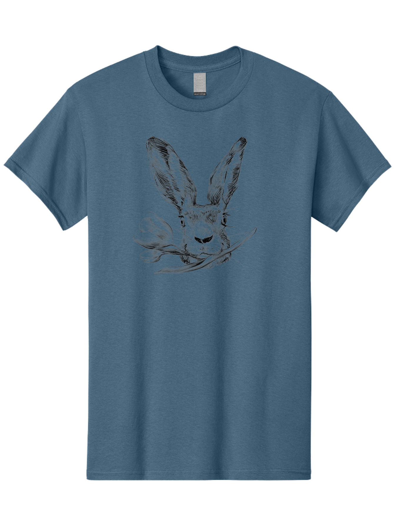 Rabbit-Head-With-Tulip Men'S Graphic Tee, 100% Cotton, Comfortable Casual Summer Wear, Machine Washable, Rabbit Holding Tulip, Pencil Sketch, Realistic Drawing, Detailed Artwork, Floral Theme, Spring Inspiration, Delicate Lines, Aac265