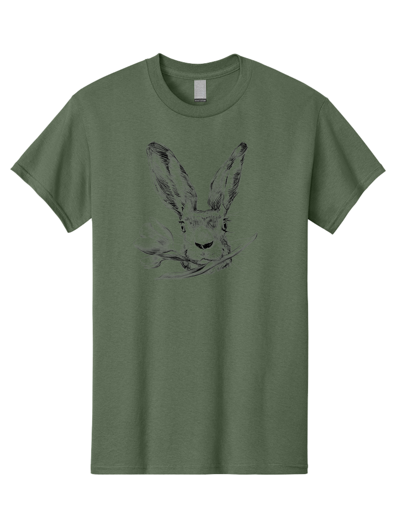 Rabbit-Head-With-Tulip Men'S Graphic Tee, 100% Cotton, Comfortable Casual Summer Wear, Machine Washable, Rabbit Holding Tulip, Pencil Sketch, Realistic Drawing, Detailed Artwork, Floral Theme, Spring Inspiration, Delicate Lines, Aac265 13
