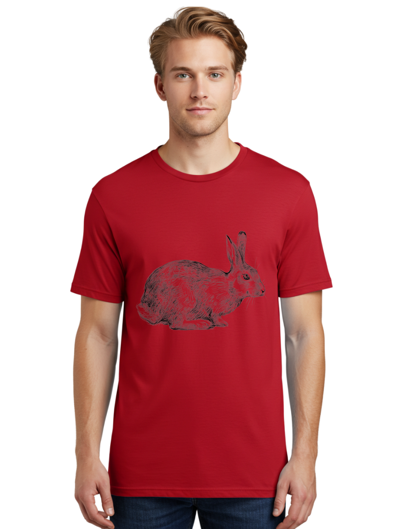 Rabbit-Illustration Men'S Graphic Tee, 100% Cotton, Comfortable Casual Summer Wear, Machine Washable, Detailed Illustration, Rabbit Art, Wildlife Graphics, Nature-Inspired Designs, Furry Creature, Sketch Style, Cute Animal, Whimsical Charm Aac266 14