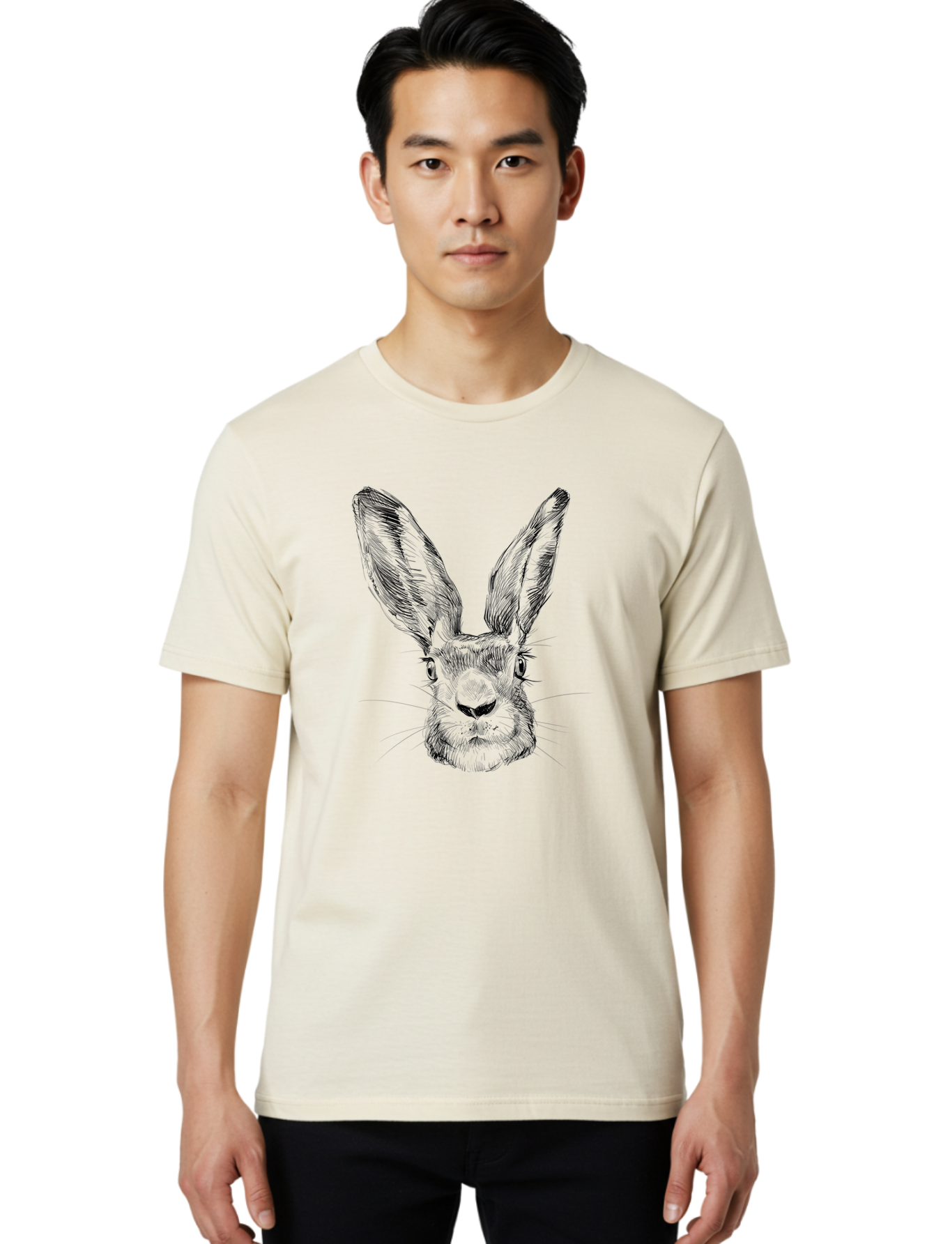 Rabbit-Sketch Men'S Graphic Tee, 100% Cotton, Comfortable Casual Summer Wear, Machine Washable, Rabbit Portrait, Detailed Illustration, Black And White Artwork, Long Ears, Whiskers, Wild Rabbit, Nature-Inspired Design, Sketch Style, Animal Art Aac267 8