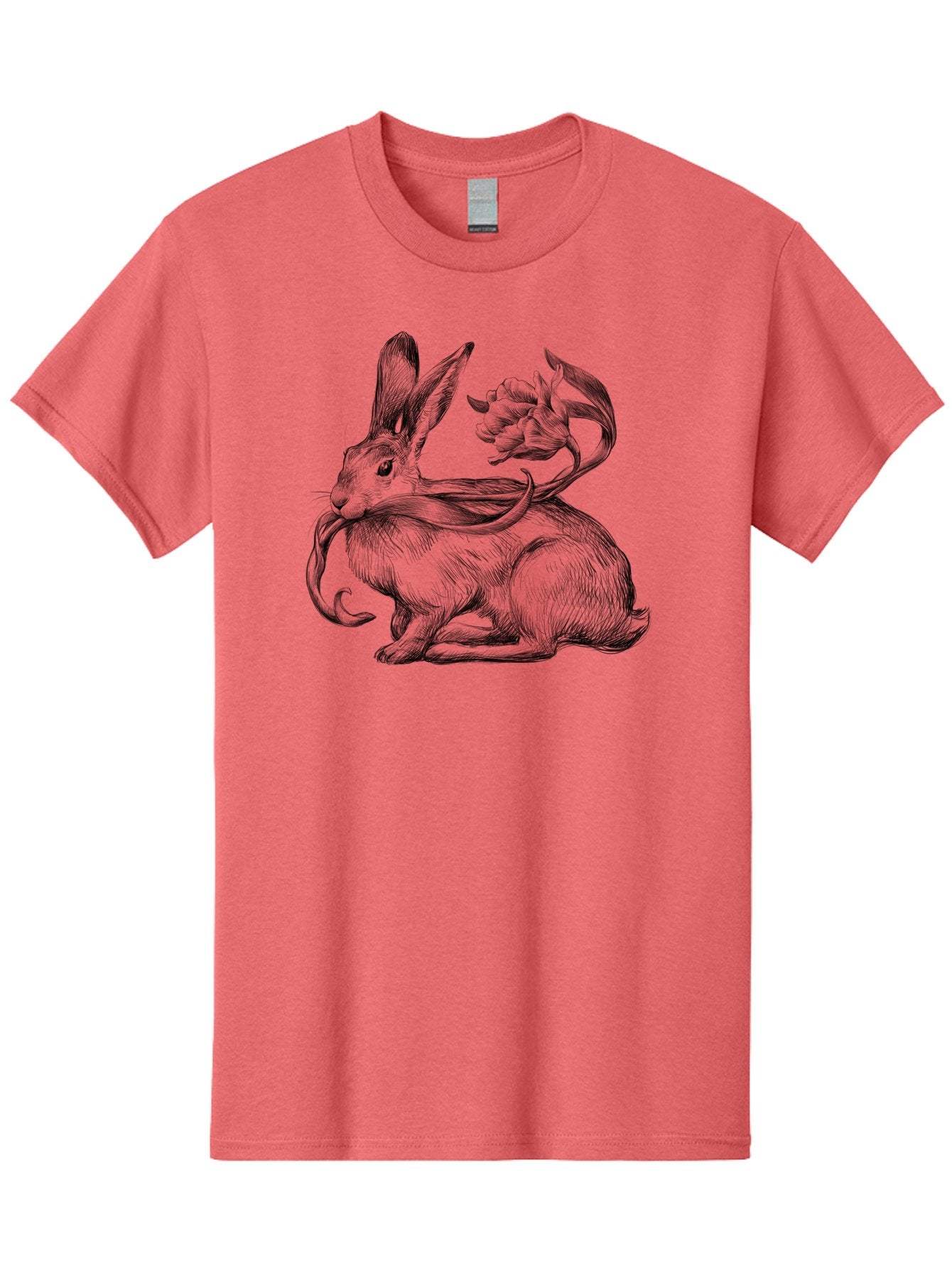 Rabbit-With-Floral-Tail Men'S Graphic Tee, 100% Cotton, Comfortable Casual Summer Wear, Machine Washable, Jackalope, Mythical Creature, Rabbit With Antlers, Fantasy Art, Surreal Illustration, Whimsical Design, Folk Art, Western Mythology, Aac268 13