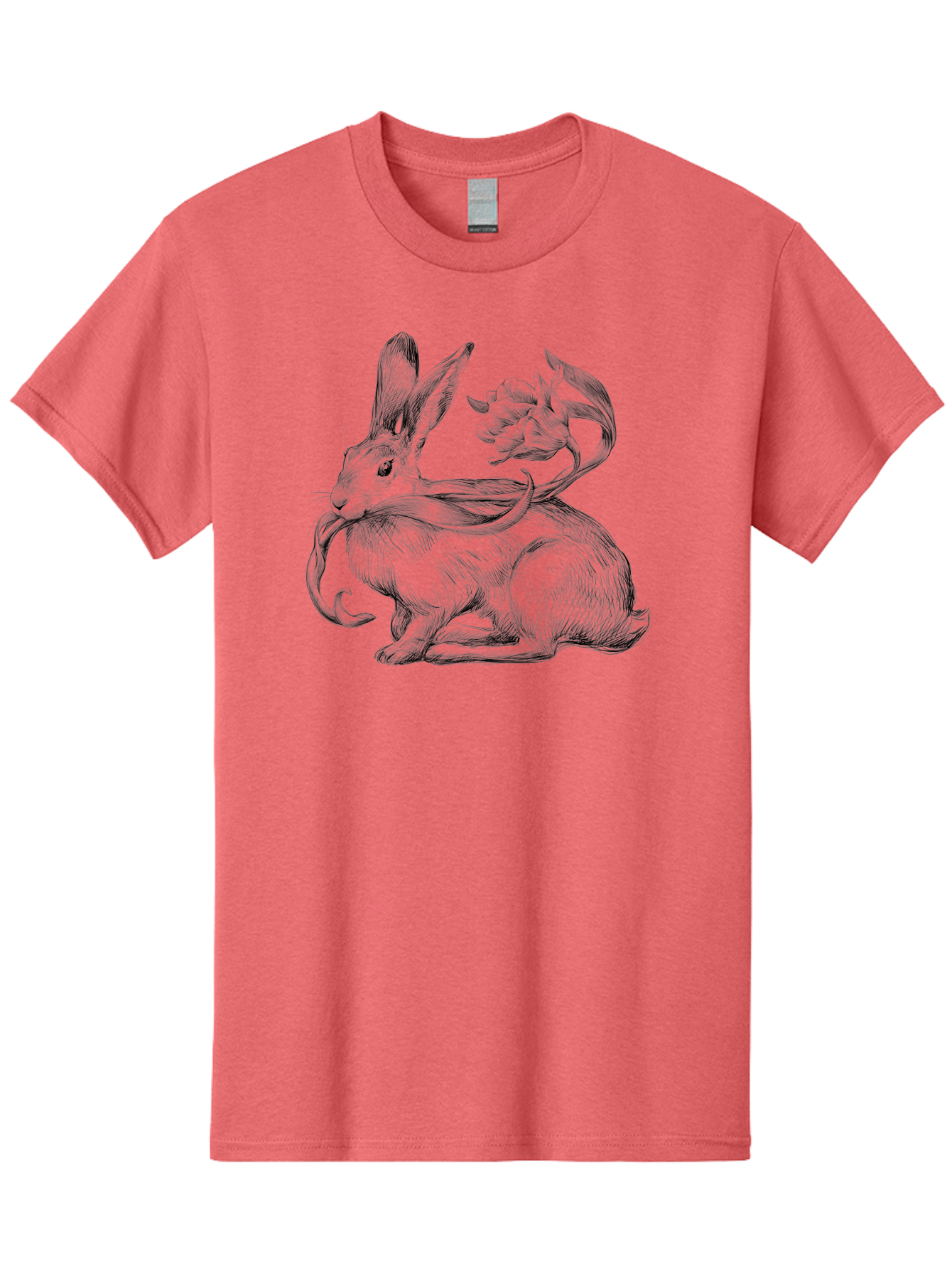 Rabbit-With-Floral-Tail Men'S Graphic Tee, 100% Cotton, Comfortable Casual Summer Wear, Machine Washable, Jackalope, Mythical Creature, Rabbit With Antlers, Fantasy Art, Surreal Illustration, Whimsical Design, Folk Art, Western Mythology, Aac268 29