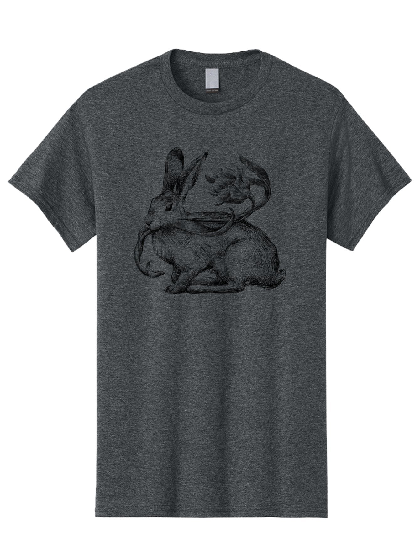 Rabbit-With-Floral-Tail Men'S Graphic Tee, 100% Cotton, Comfortable Casual Summer Wear, Machine Washable, Jackalope, Mythical Creature, Rabbit With Antlers, Fantasy Art, Surreal Illustration, Whimsical Design, Folk Art, Western Mythology, Aac268 11
