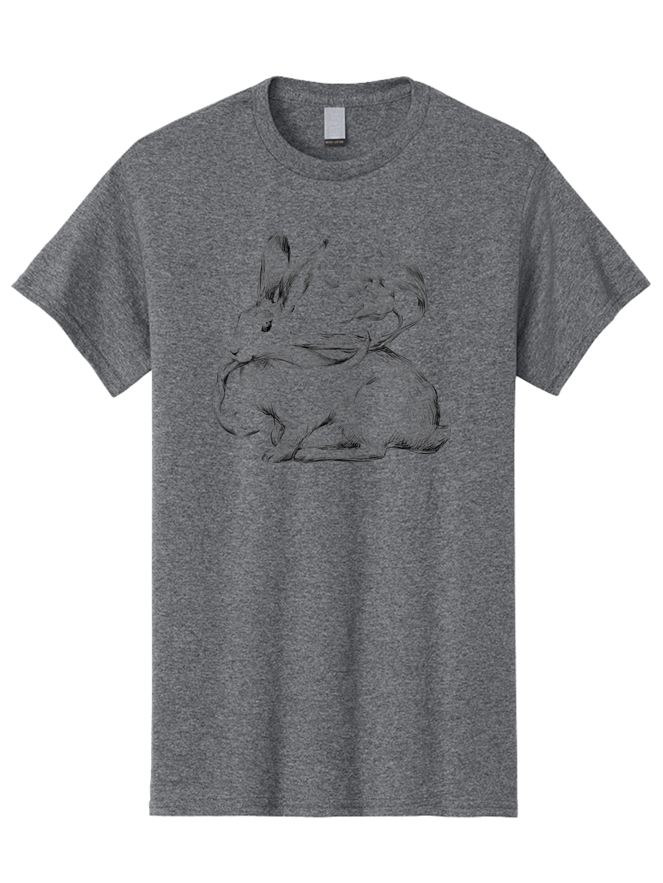 Rabbit-With-Floral-Tail Men'S Graphic Tee, 100% Cotton, Comfortable Casual Summer Wear, Machine Washable, Jackalope, Mythical Creature, Rabbit With Antlers, Fantasy Art, Surreal Illustration, Whimsical Design, Folk Art, Western Mythology, Aac268 21