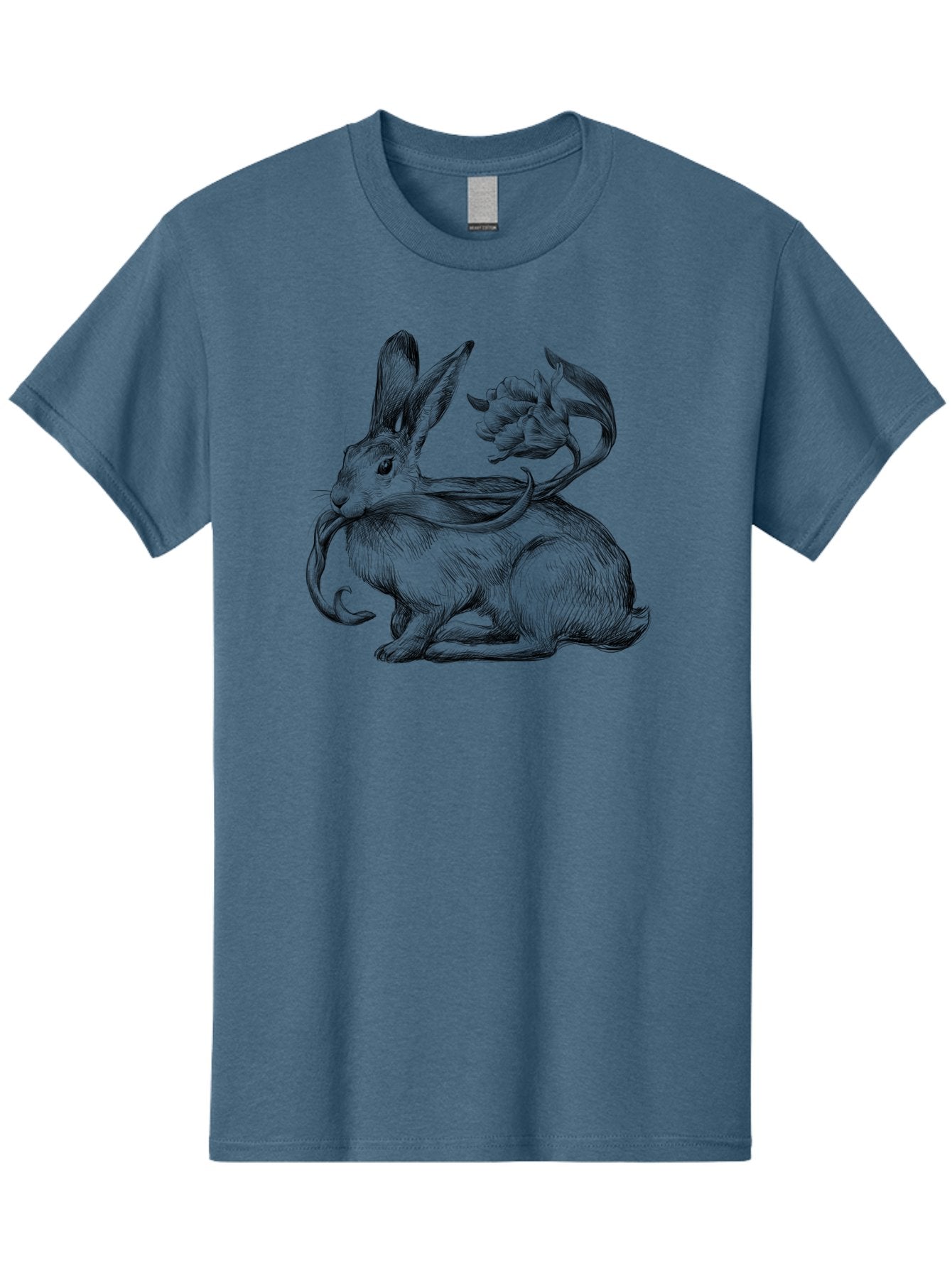 Rabbit-With-Floral-Tail Men'S Graphic Tee, 100% Cotton, Comfortable Casual Summer Wear, Machine Washable, Jackalope, Mythical Creature, Rabbit With Antlers, Fantasy Art, Surreal Illustration, Whimsical Design, Folk Art, Western Mythology, Aac268 3