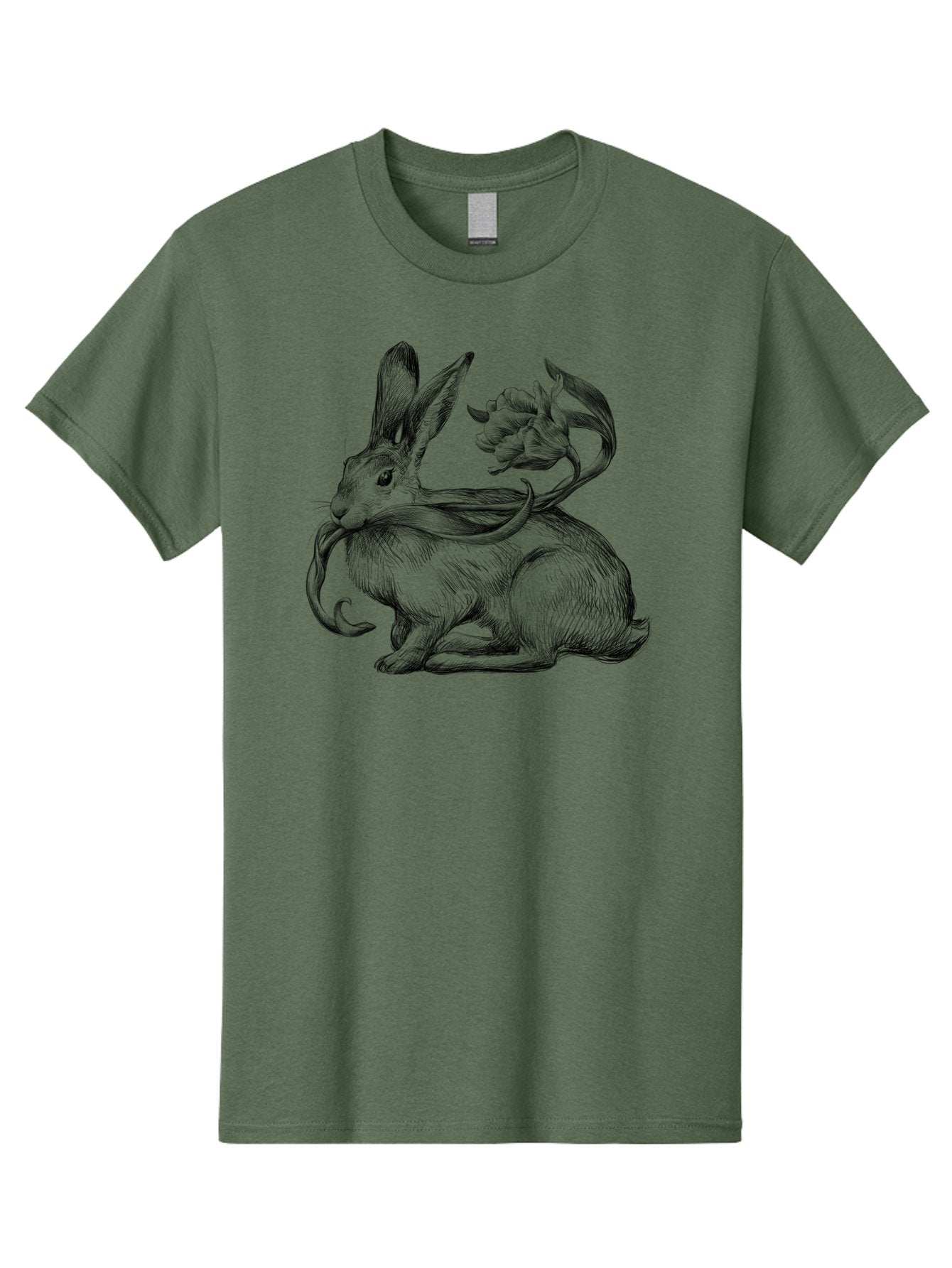Rabbit-With-Floral-Tail Men'S Graphic Tee, 100% Cotton, Comfortable Casual Summer Wear, Machine Washable, Jackalope, Mythical Creature, Rabbit With Antlers, Fantasy Art, Surreal Illustration, Whimsical Design, Folk Art, Western Mythology, Aac268 10