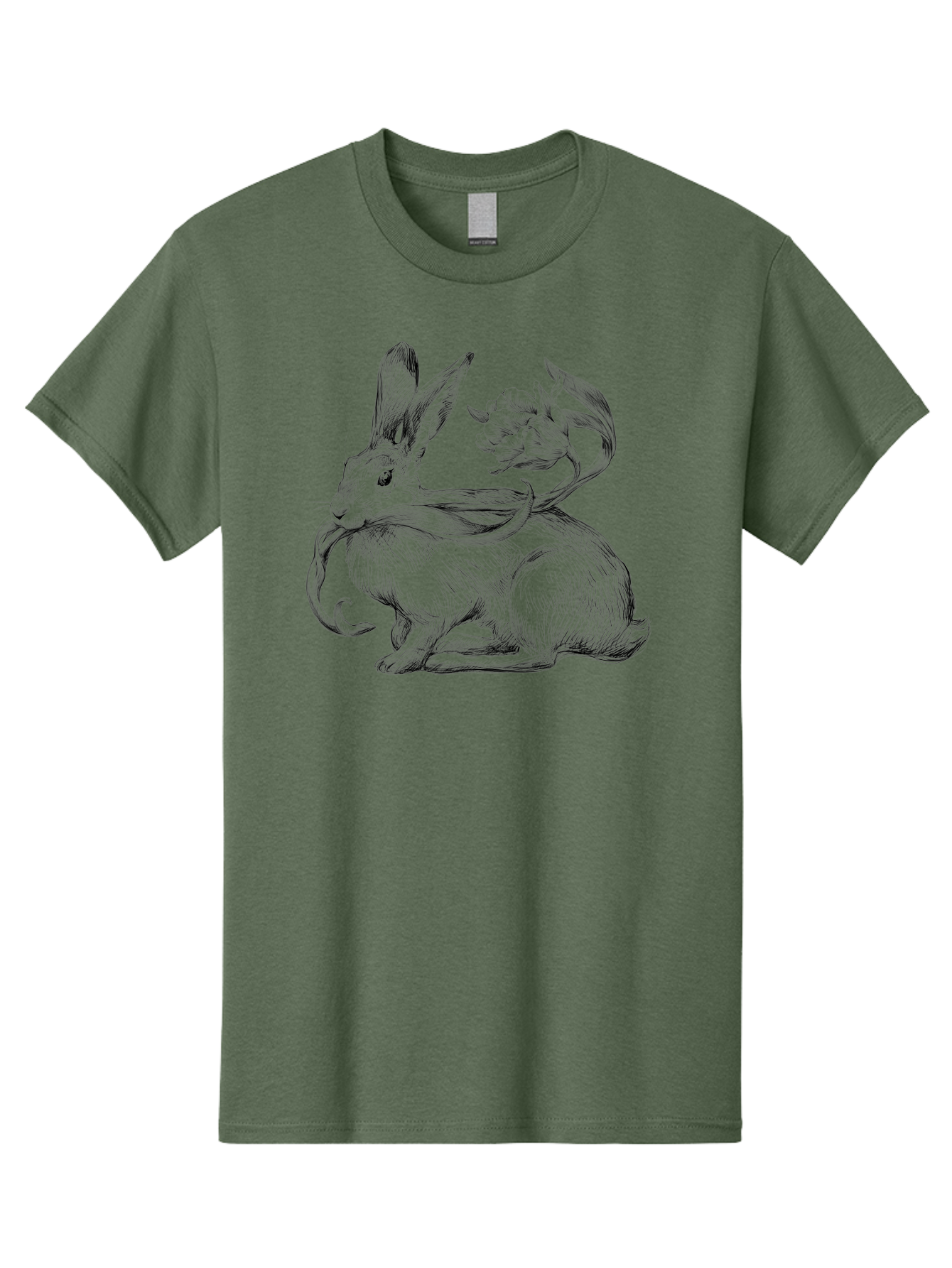 Rabbit-With-Floral-Tail Men'S Graphic Tee, 100% Cotton, Comfortable Casual Summer Wear, Machine Washable, Jackalope, Mythical Creature, Rabbit With Antlers, Fantasy Art, Surreal Illustration, Whimsical Design, Folk Art, Western Mythology, Aac268 27