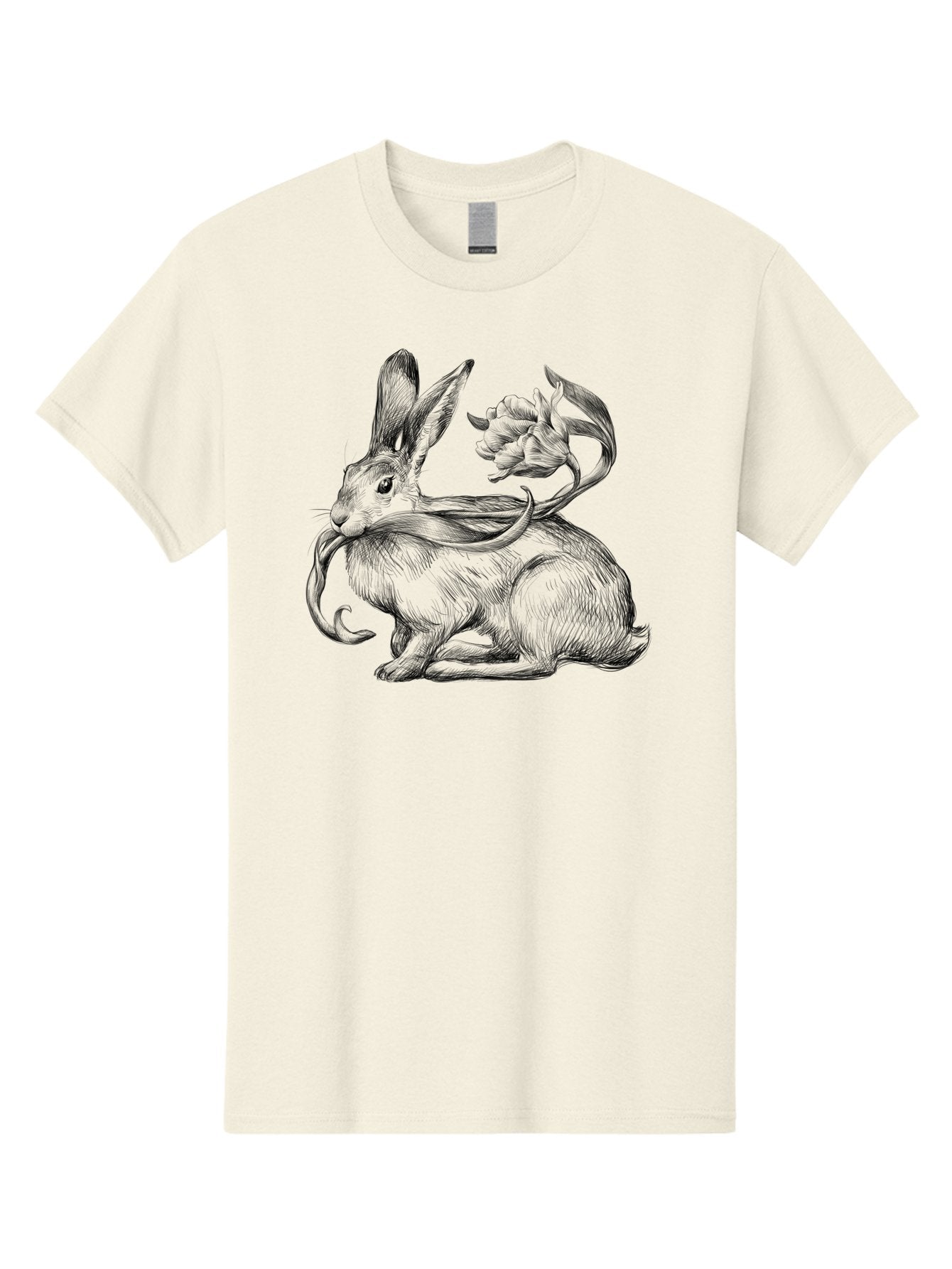 Rabbit-With-Floral-Tail Men'S Graphic Tee, 100% Cotton, Comfortable Casual Summer Wear, Machine Washable, Jackalope, Mythical Creature, Rabbit With Antlers, Fantasy Art, Surreal Illustration, Whimsical Design, Folk Art, Western Mythology, Aac268 7