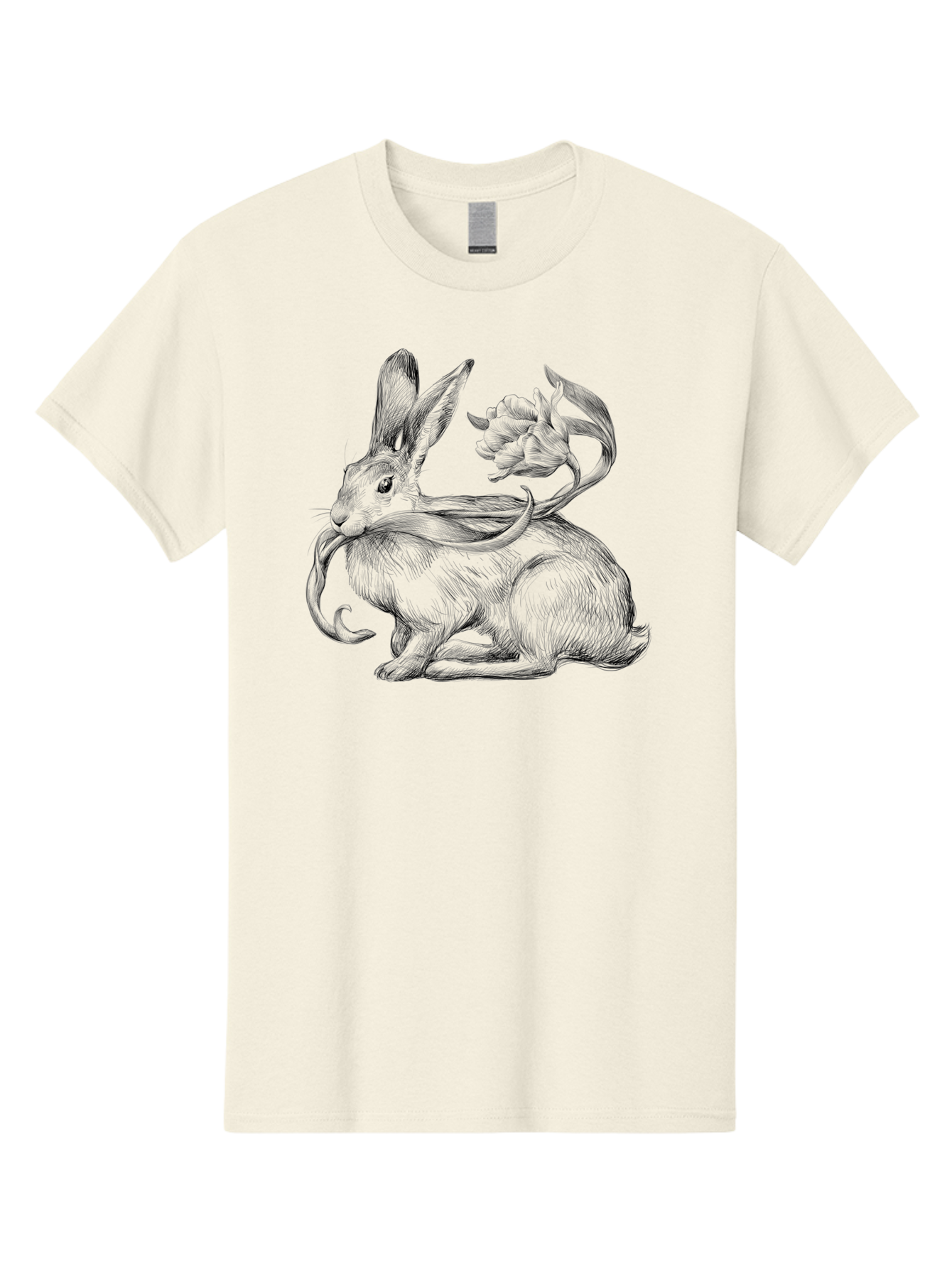 Rabbit-With-Floral-Tail Men'S Graphic Tee, 100% Cotton, Comfortable Casual Summer Wear, Machine Washable, Jackalope, Mythical Creature, Rabbit With Antlers, Fantasy Art, Surreal Illustration, Whimsical Design, Folk Art, Western Mythology, Aac268 25