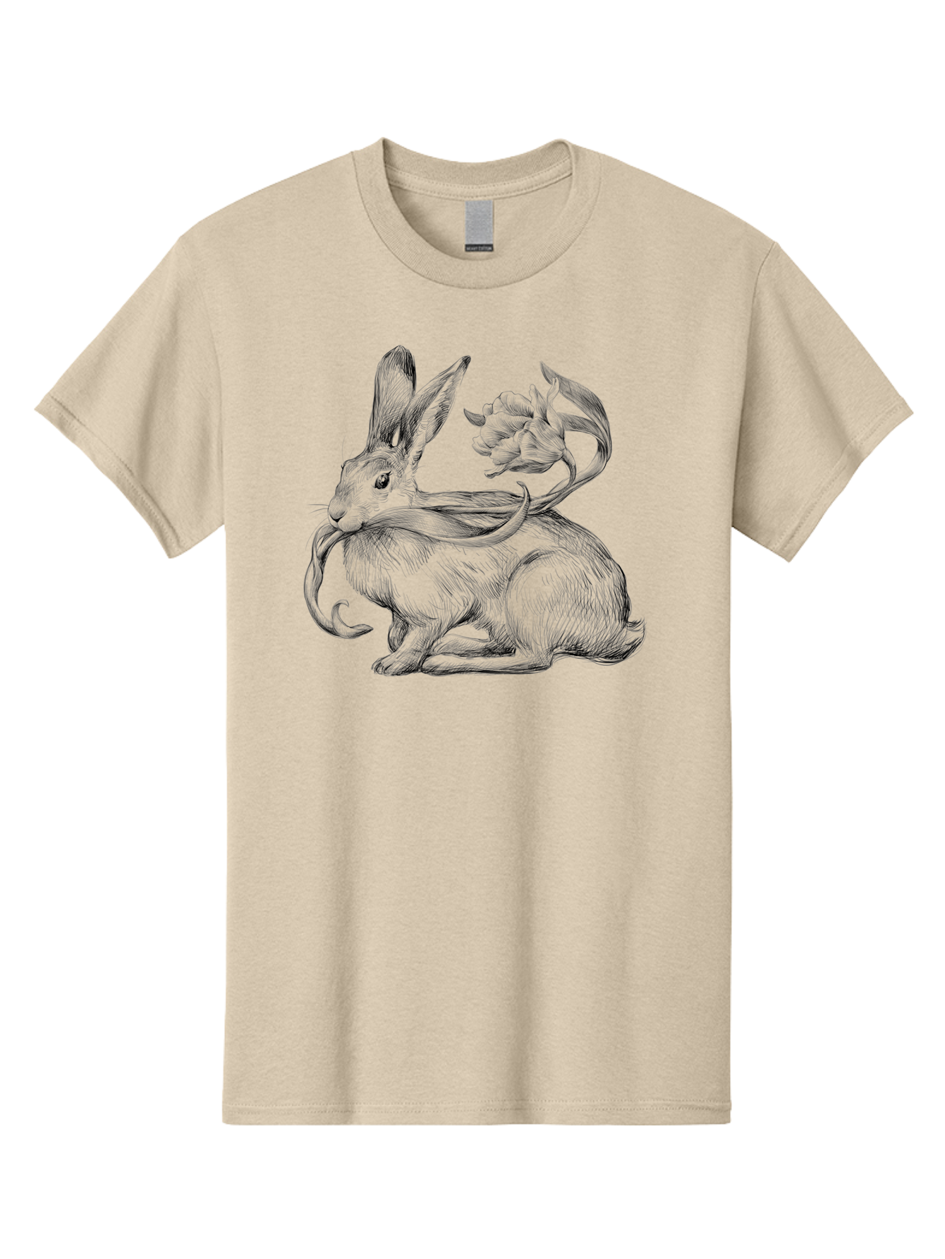 Rabbit-With-Floral-Tail Men'S Graphic Tee, 100% Cotton, Comfortable Casual Summer Wear, Machine Washable, Jackalope, Mythical Creature, Rabbit With Antlers, Fantasy Art, Surreal Illustration, Whimsical Design, Folk Art, Western Mythology, Aac268 19