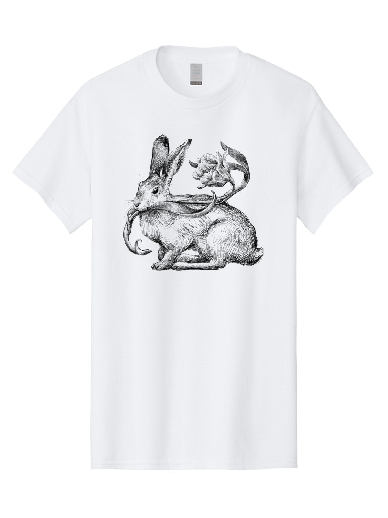 Rabbit-With-Floral-Tail Men'S Graphic Tee, 100% Cotton, Comfortable Casual Summer Wear, Machine Washable, Jackalope, Mythical Creature, Rabbit With Antlers, Fantasy Art, Surreal Illustration, Whimsical Design, Folk Art, Western Mythology, Aac268 6