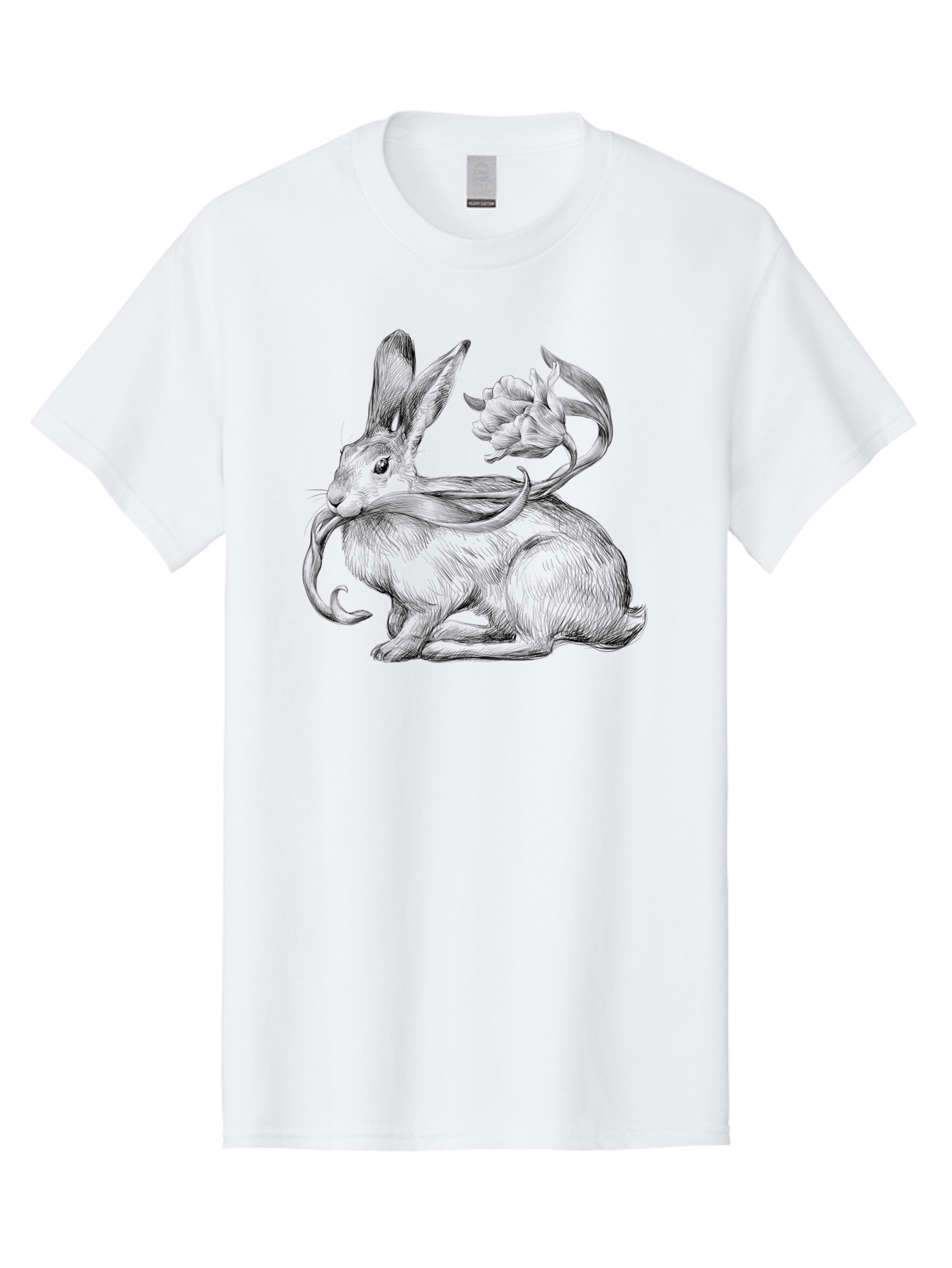 Rabbit-With-Floral-Tail Men'S Graphic Tee, 100% Cotton, Comfortable Casual Summer Wear, Machine Washable, Jackalope, Mythical Creature, Rabbit With Antlers, Fantasy Art, Surreal Illustration, Whimsical Design, Folk Art, Western Mythology, Aac268 13