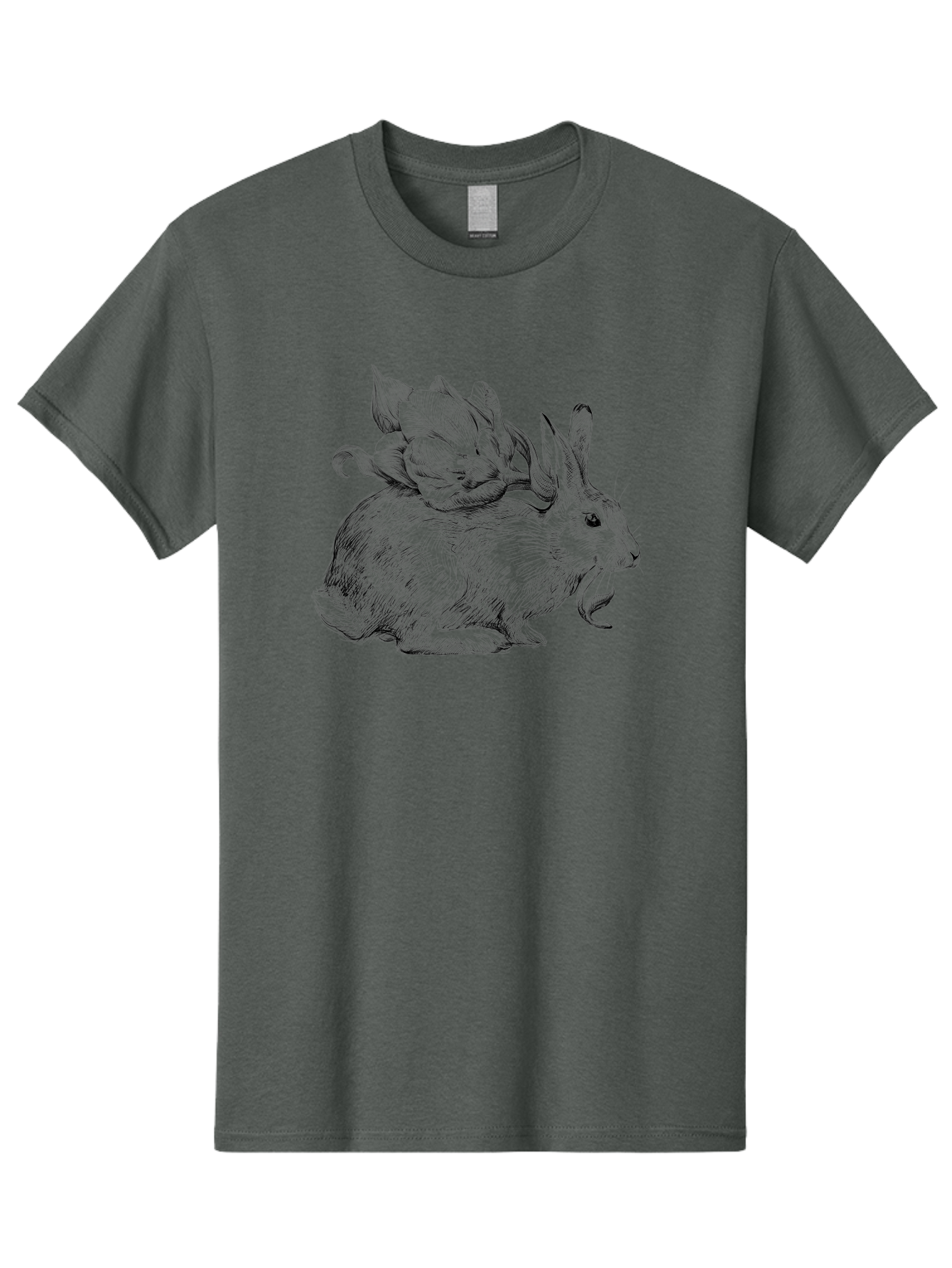 Rabbit-With-Flowers-1 Men'S Graphic Tee, 100% Cotton, Comfortable Casual Summer Wear, Machine Washable, Rabbit With Tulip On Its Back, Floral Design, Intricate Details, Whimsical Illustration, Fantasy Art, Spring Theme, Cute Rabbit, Aac269 19