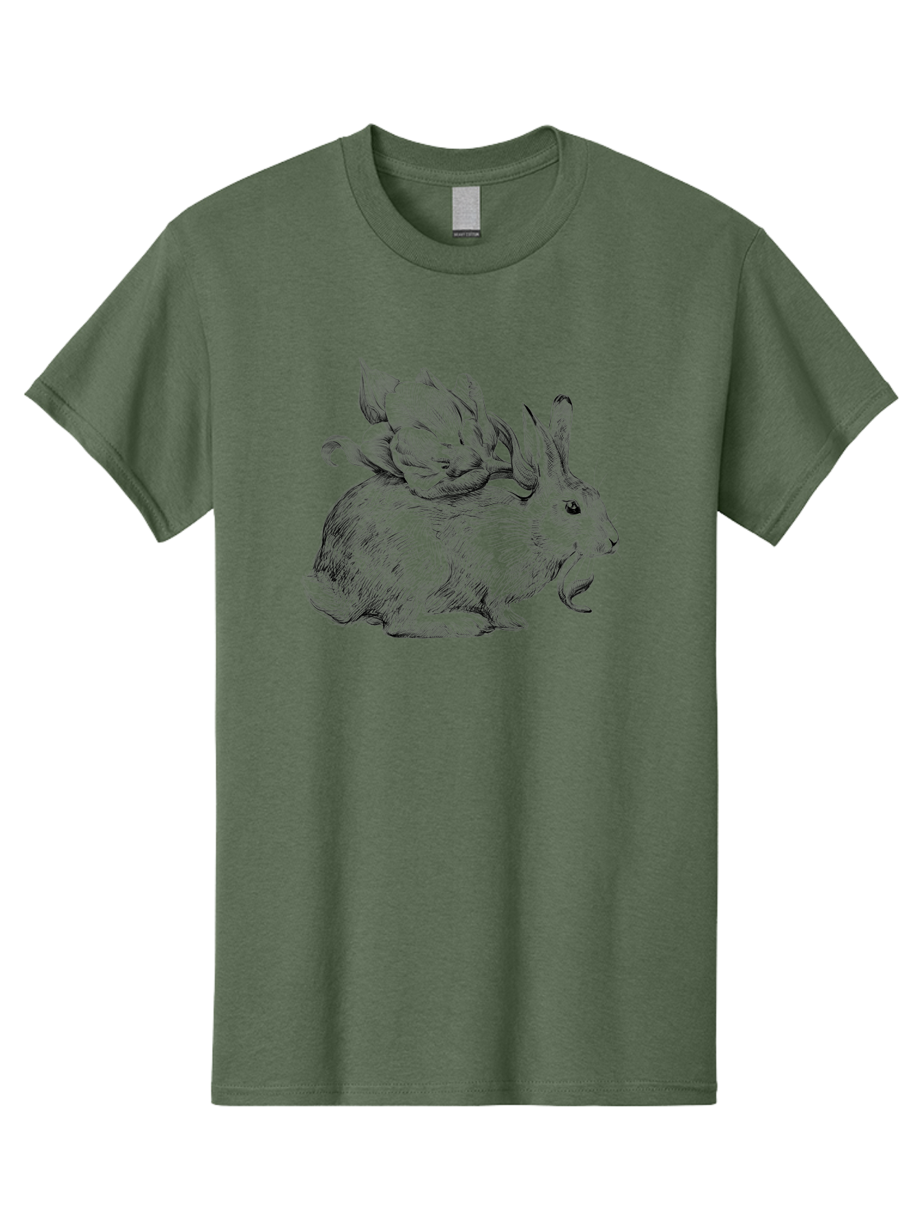 Rabbit-With-Flowers-1 Men'S Graphic Tee, 100% Cotton, Comfortable Casual Summer Wear, Machine Washable, Rabbit With Tulip On Its Back, Floral Design, Intricate Details, Whimsical Illustration, Fantasy Art, Spring Theme, Cute Rabbit, Aac269 11